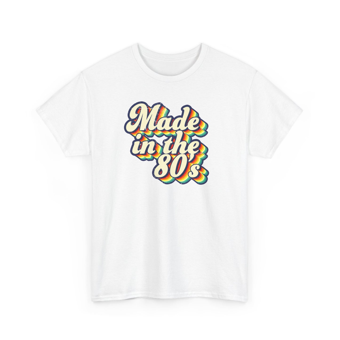 Made in the 80s vintage style T-shirt worn by an adult born in the 80's White