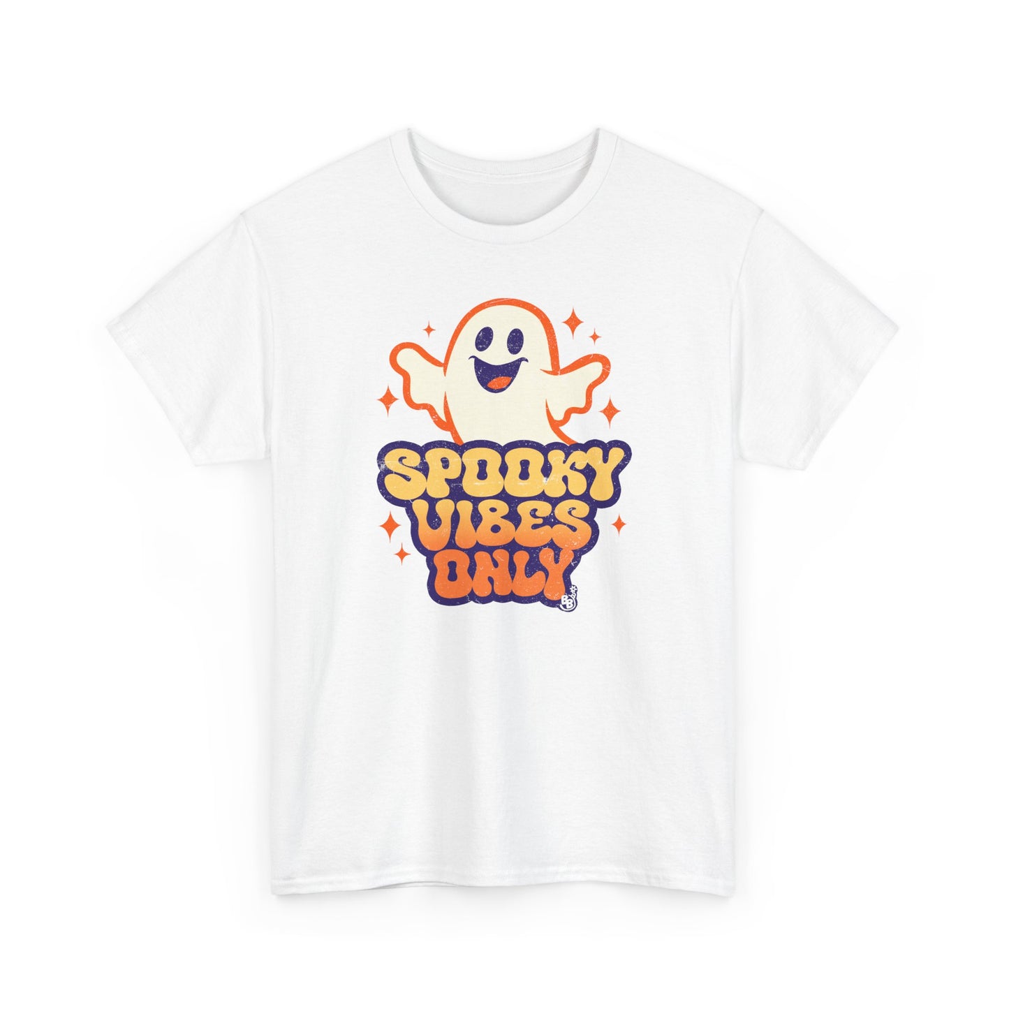White Spooky vibes only t-shirt for halloween and cartoon ghost Fans BimBangDesign
