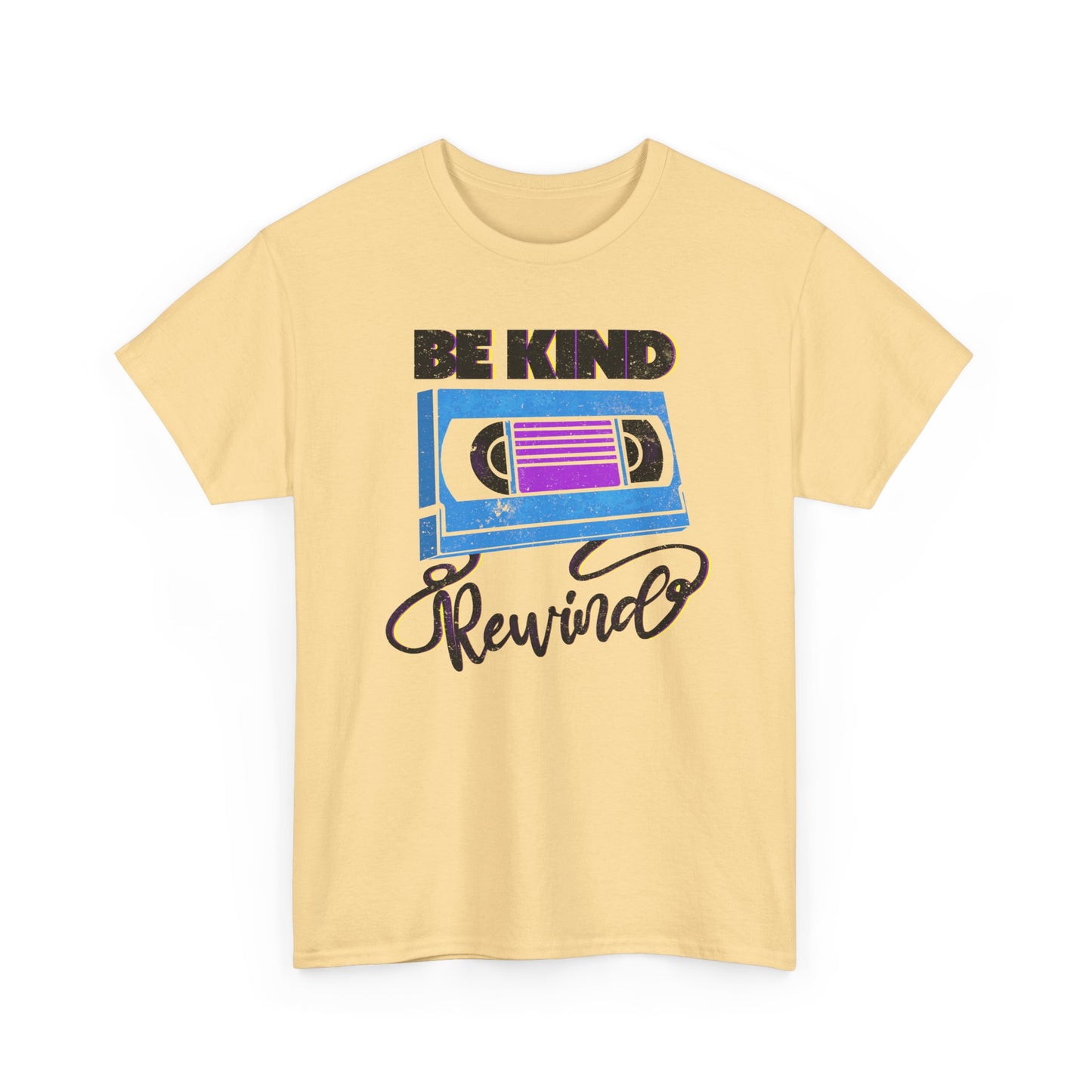 Be Kind Rewind Yellow Haze T-shirt, retro typographic style, VHS inspiration