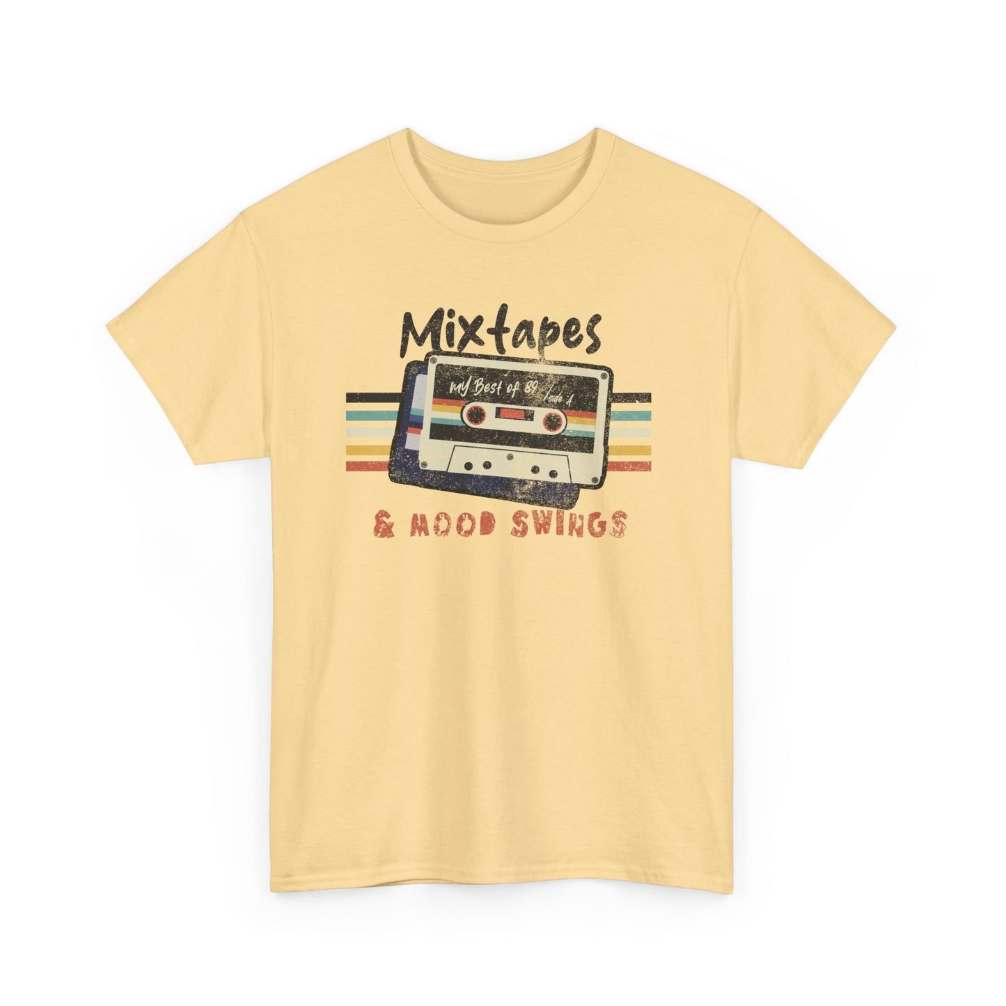 Yellow Haze Mixtapes & Mood Swings T-shirt in vintage typography BimBangDesign