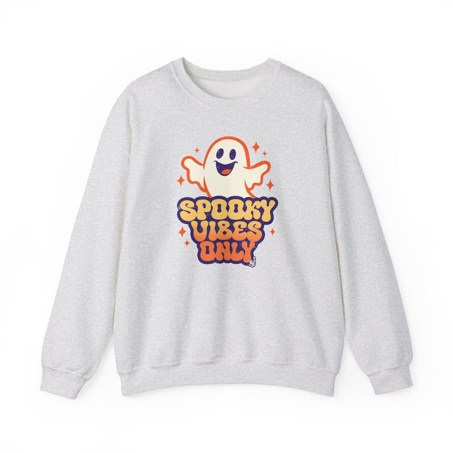 Ash Spooky Vibes Only sweatshirt with funny ghost art for adults that love vintage halloween cartoon BimBangDesign