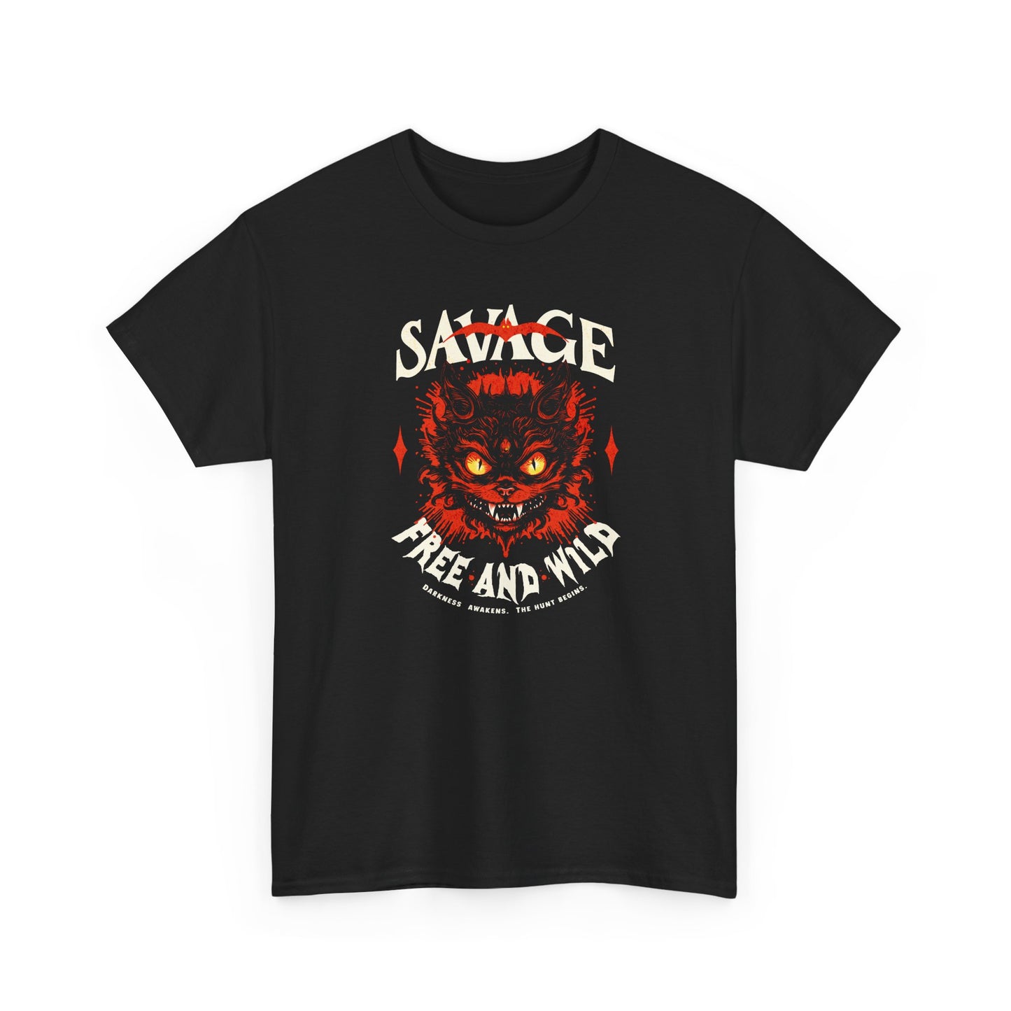 black Unisex “Savage – Wild & Free” t-shirt by BimBangDesign — cozy fleece tee with bold wild spirit print, perfect for everyday wear.
