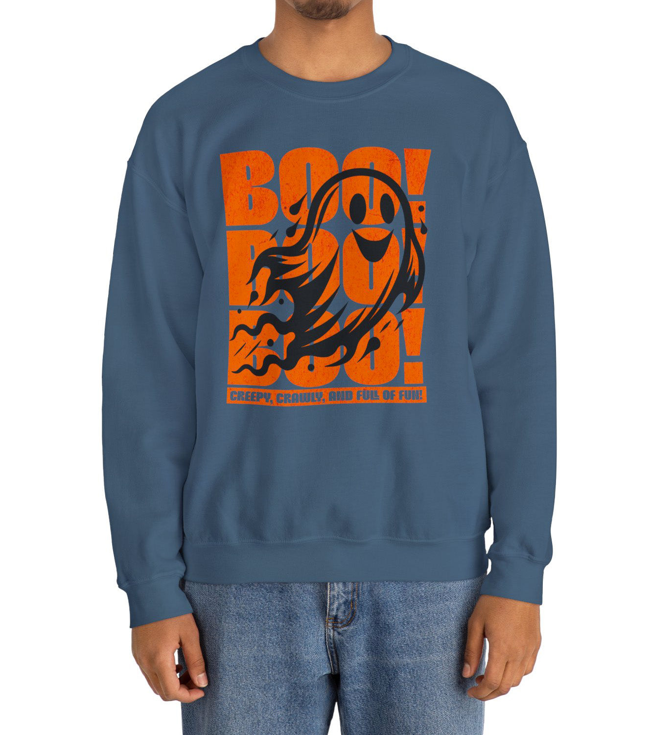 Boo Boo Boo Halloween sweatshirt featuring a cute ghost design – cozy fall fashion by BimBangDesign