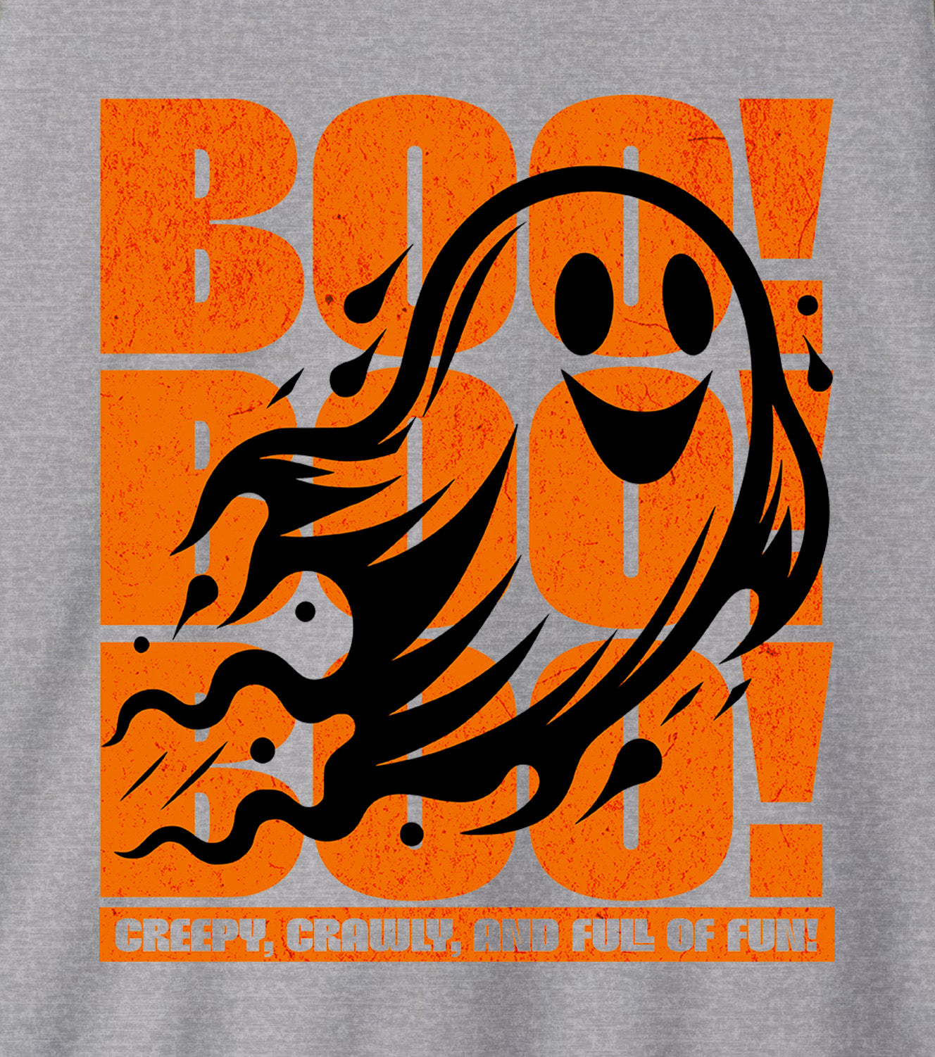 Details view of Boo Boo Boo sweatshirt for kids – playful spooky season ghost print by BimBangDesign
