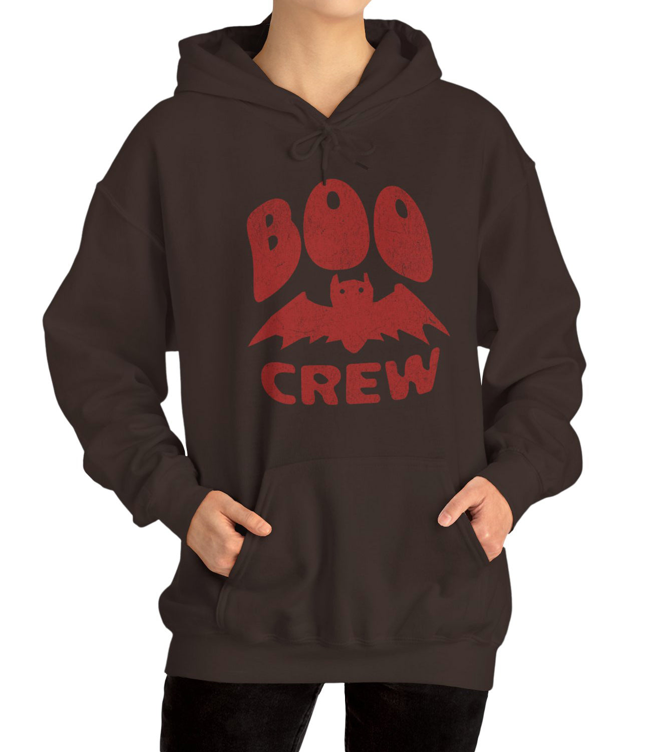 Boo Crew Halloween hoodie with cute bat illustration – cozy unisex fall pullover by BimBangDesign