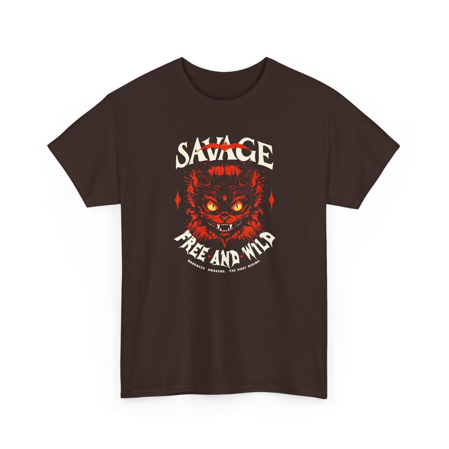 dark chocolate Unisex “Savage – Wild & Free” t-shirt by BimBangDesign — cozy fleece tee with bold wild spirit print, perfect for everyday wear.
