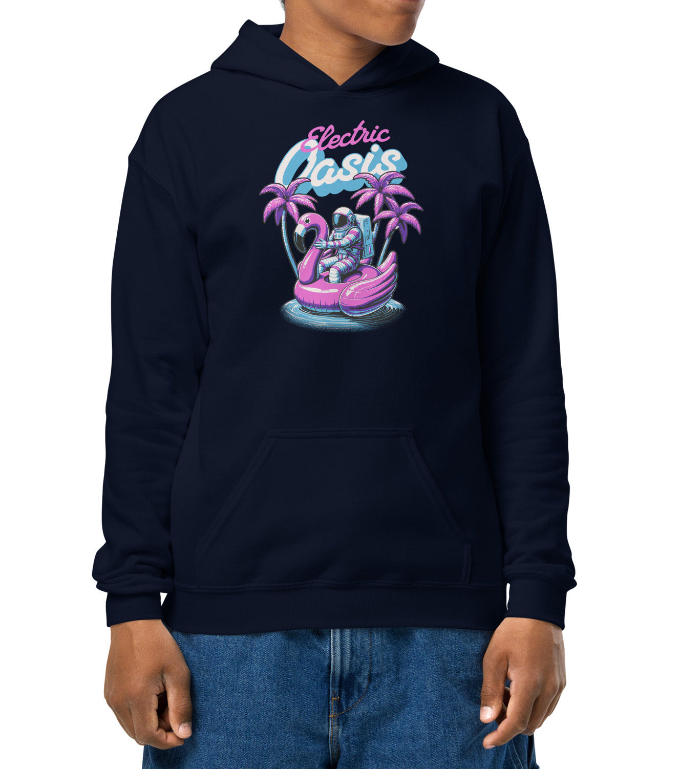 Electric Oasis Unisex Kids Hoodie – Cozy Space Crewneck | BimBangDesign