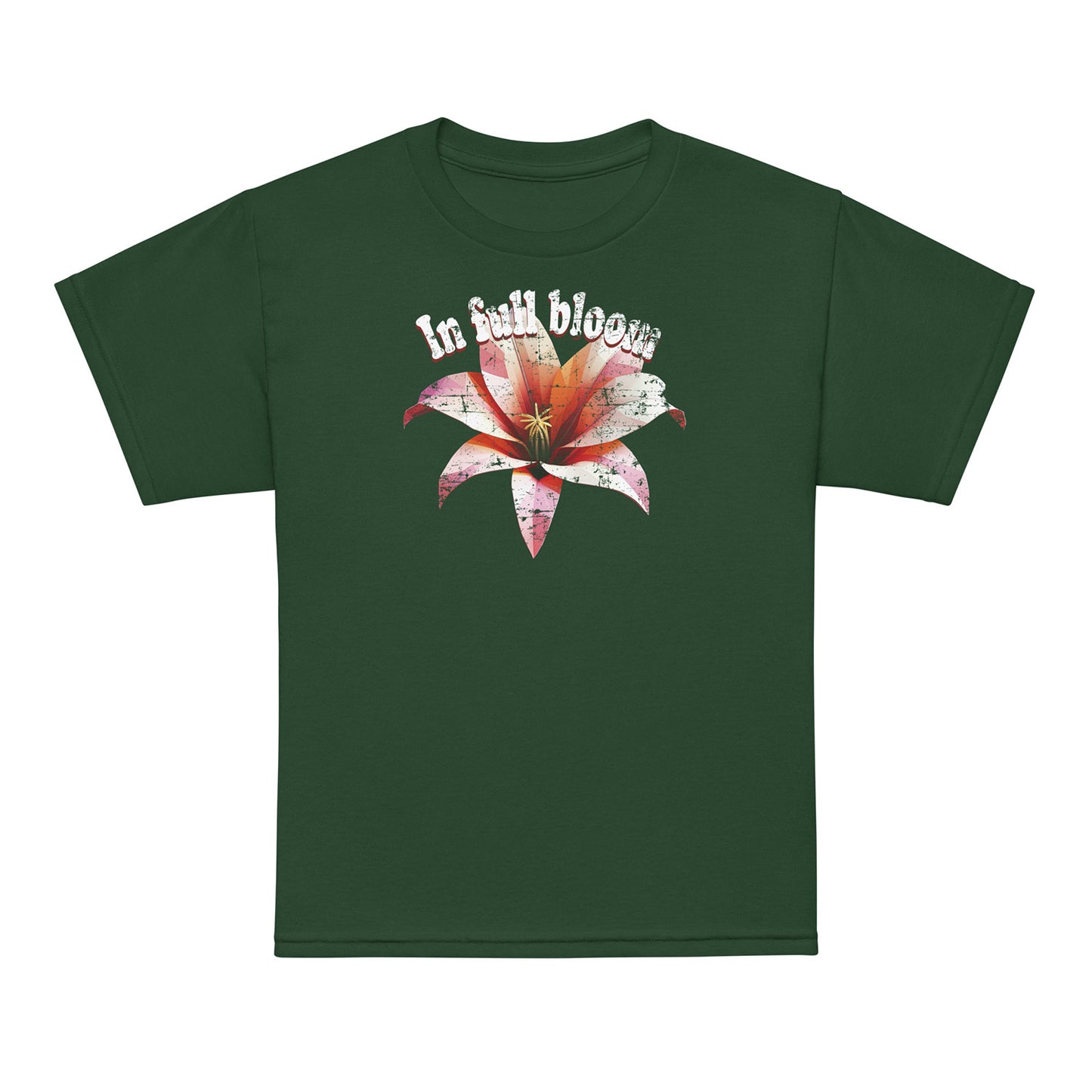 Forest Green In Full Bloom kids t-shirt – floral print – Gildan 8000B youth tee by BimBangDesign