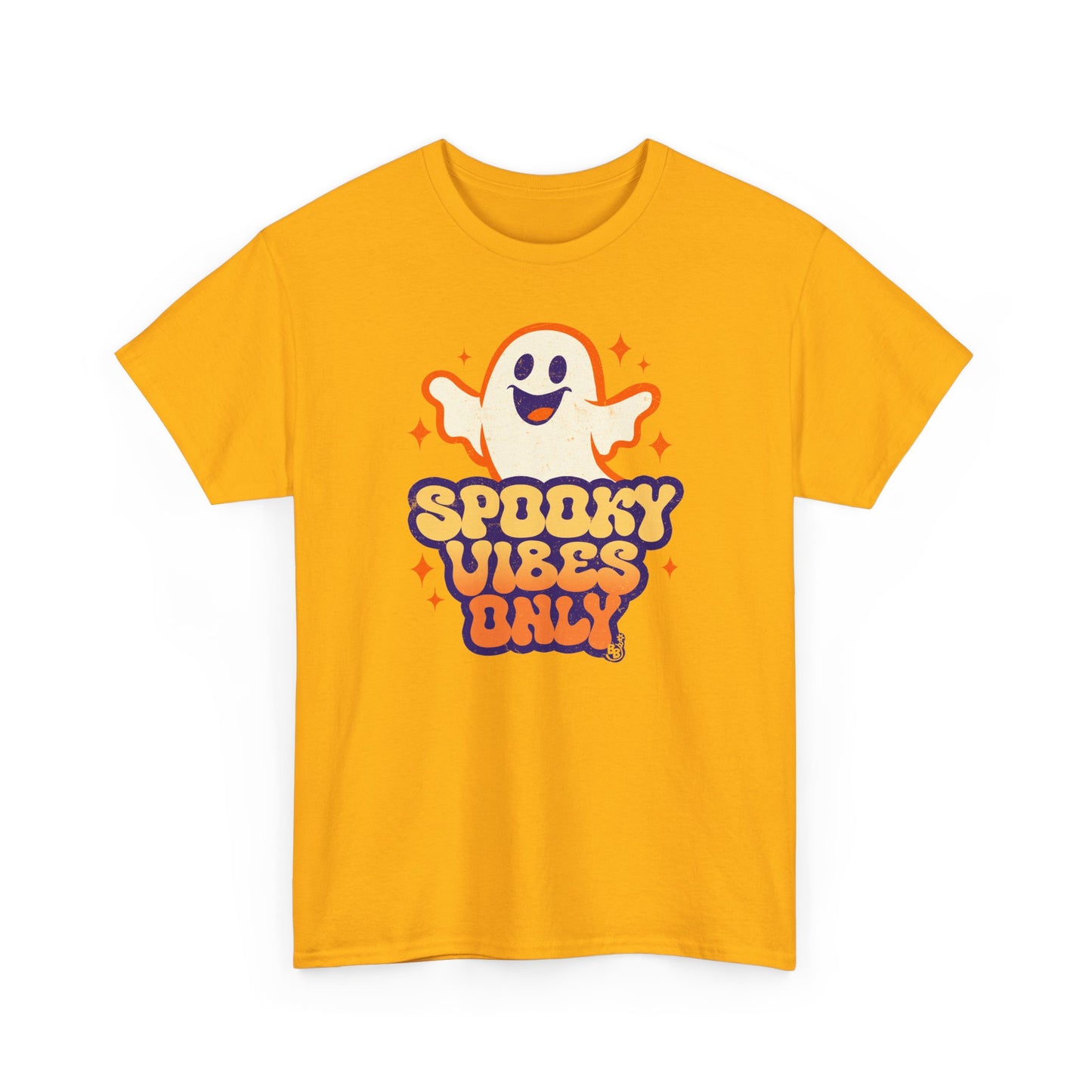 Gold Spooky vibes only t-shirt for halloween and cartoon ghost Fans BimBangDesign