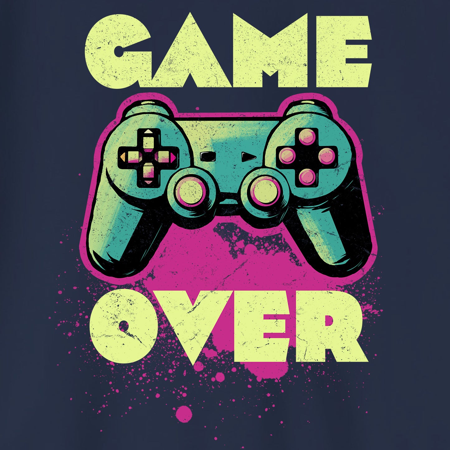 Game Over kids t-shirt details – with bold retro gamer style – BimBangDesign