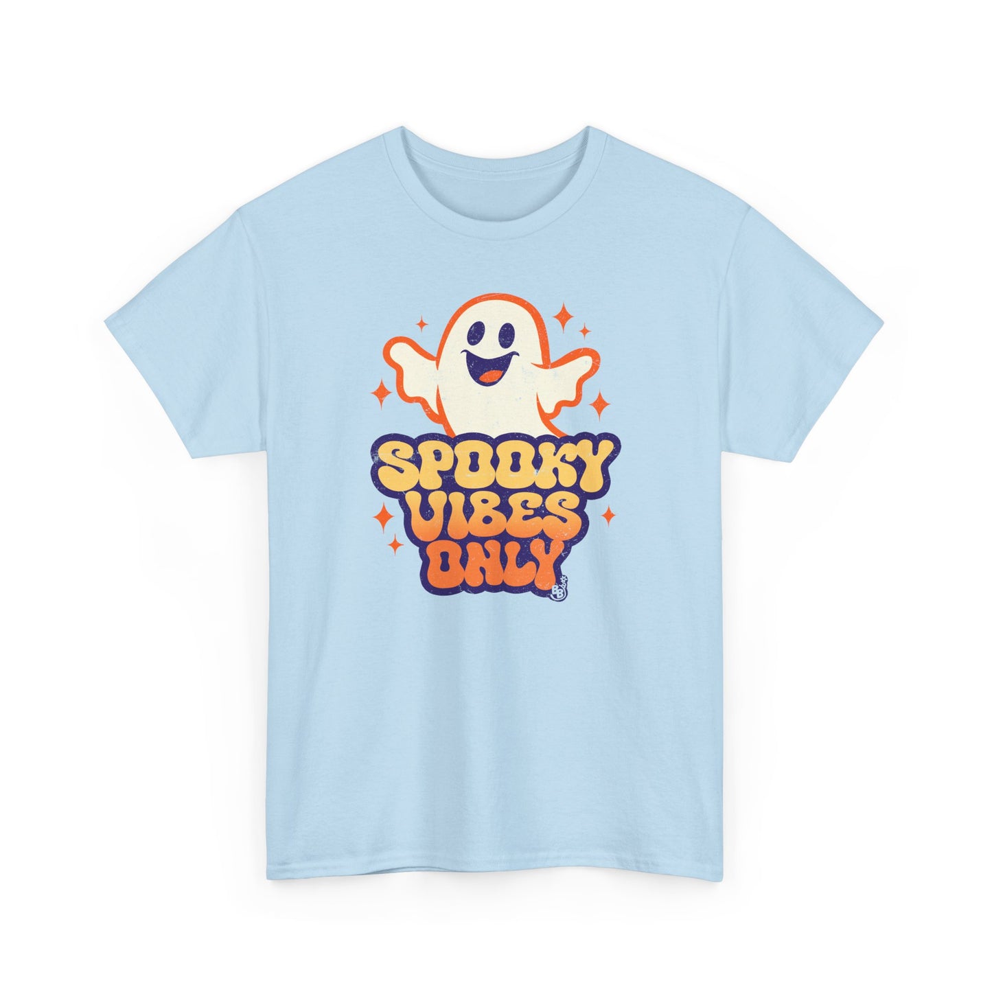 Light Blue Spooky vibes only t-shirt for halloween and cartoon ghost Fans BimBangDesign
