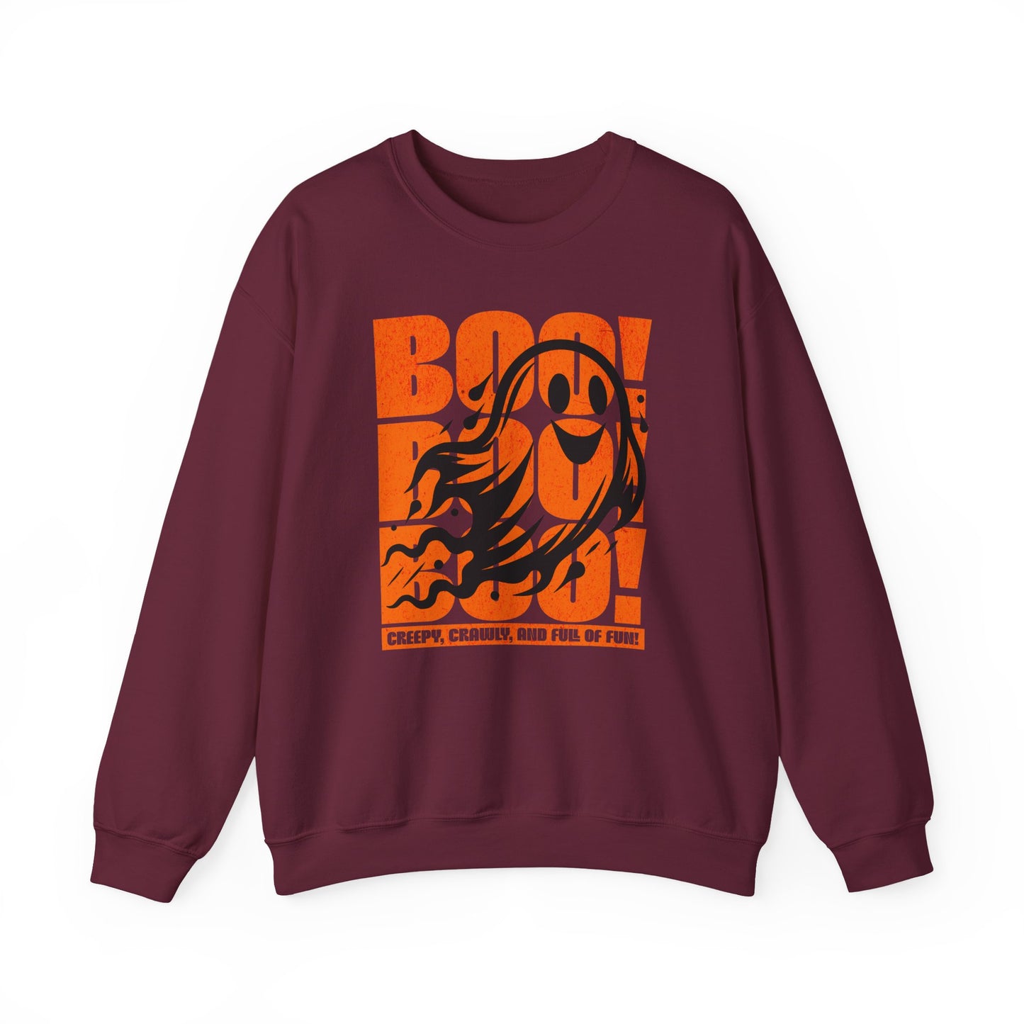 Maroon Boo Boo Boo Halloween sweatshirt featuring a cute ghost design – cozy fall fashion by BimBangDesign