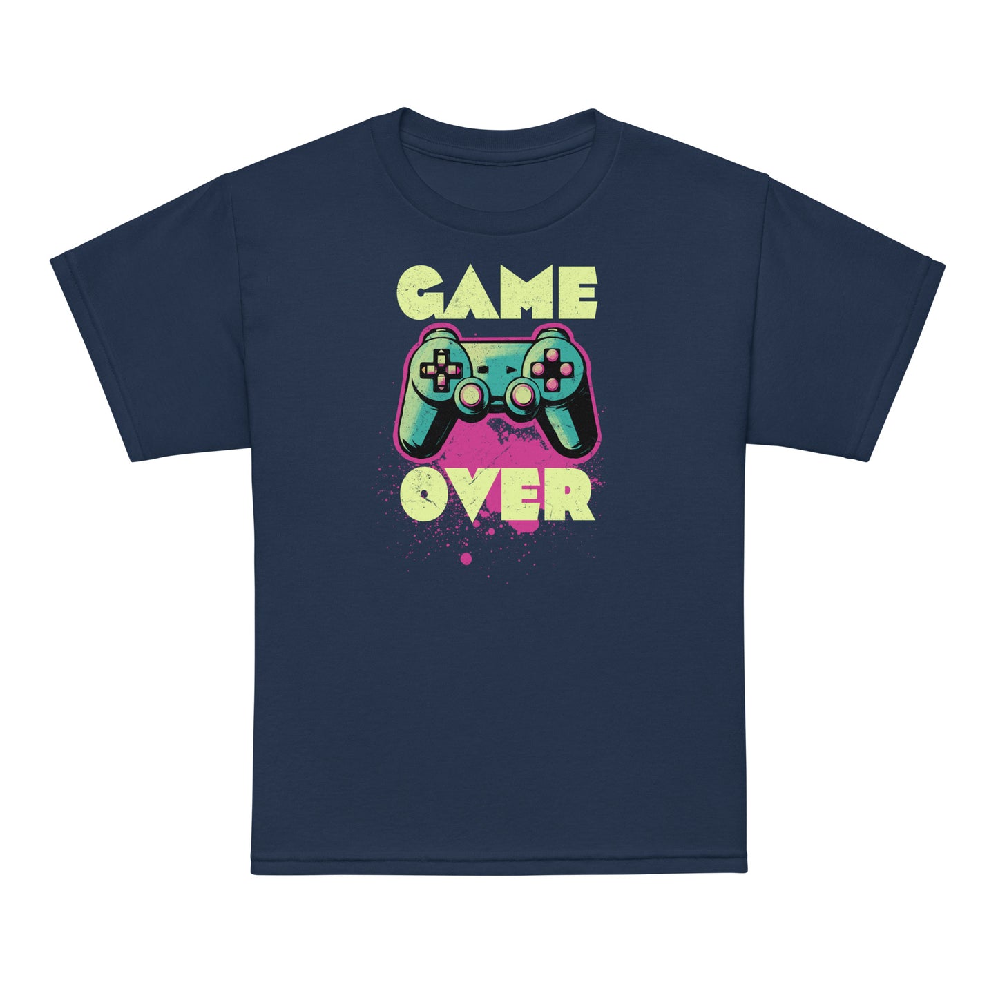 Navy Game Over kids t-shirt – with bold retro gamer style – BimBangDesign
