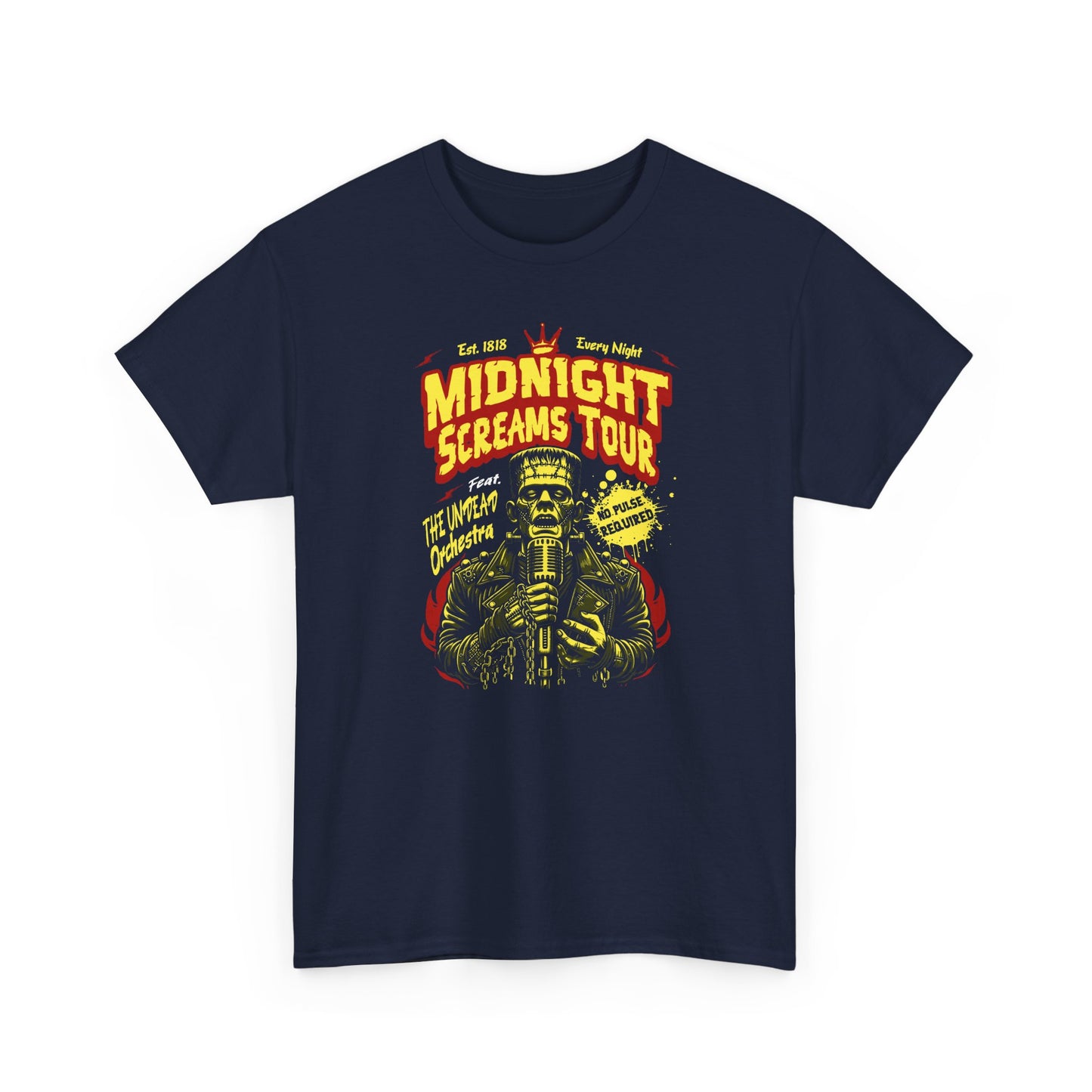 Navy Midnight Screams Tour t-shirt – Frankenstein concert poster design – BimBangDesign