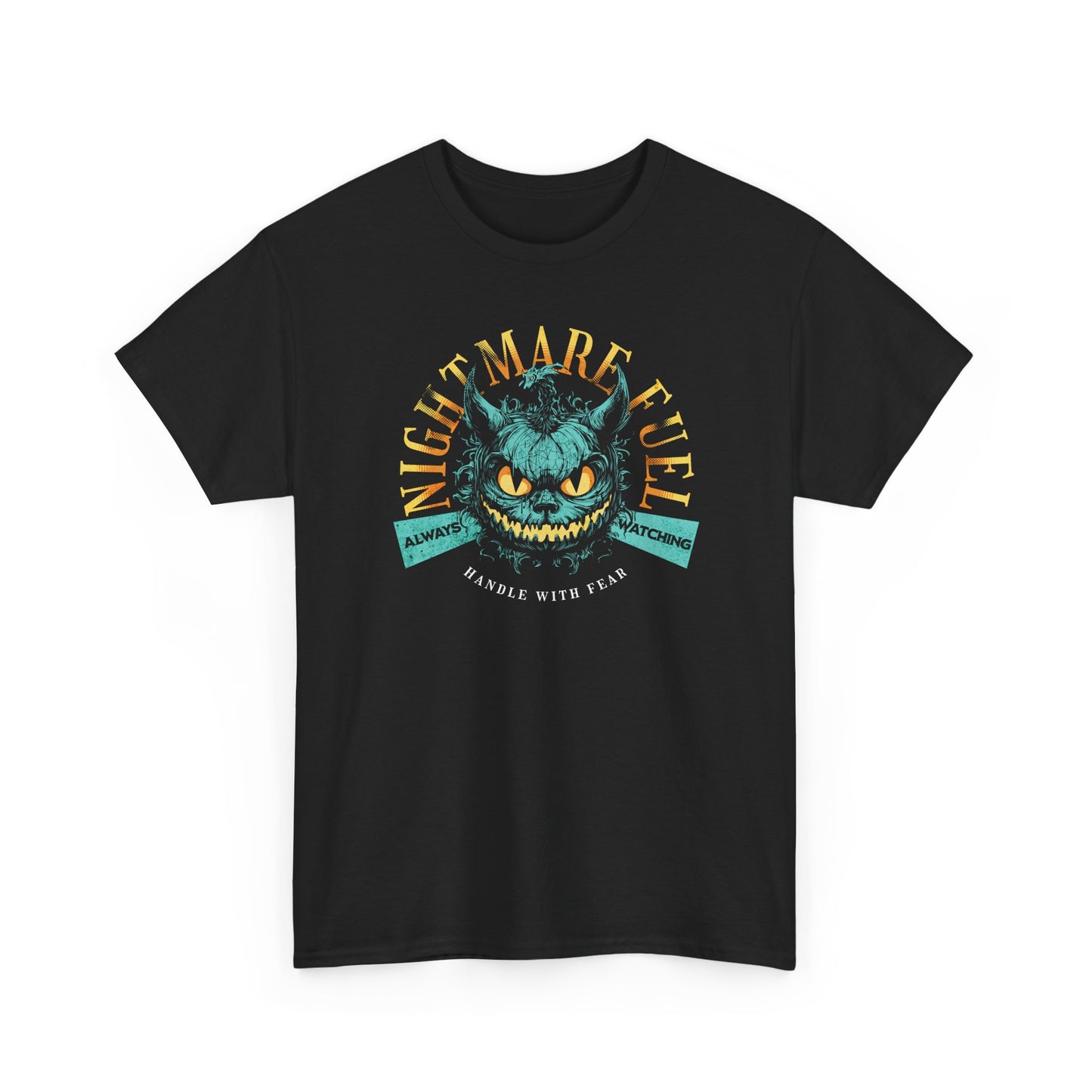 Black Unisex t-shirt with a creepy-cute monster design and the text “Nightmare Fuel”, by BimBangDesign