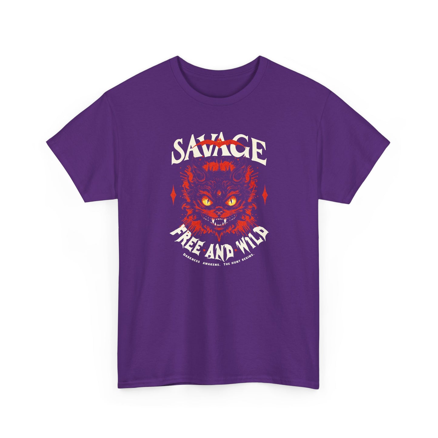 purple Unisex “Savage – Wild & Free” t-shirt by BimBangDesign — cozy fleece tee with bold wild spirit print, perfect for everyday wear.