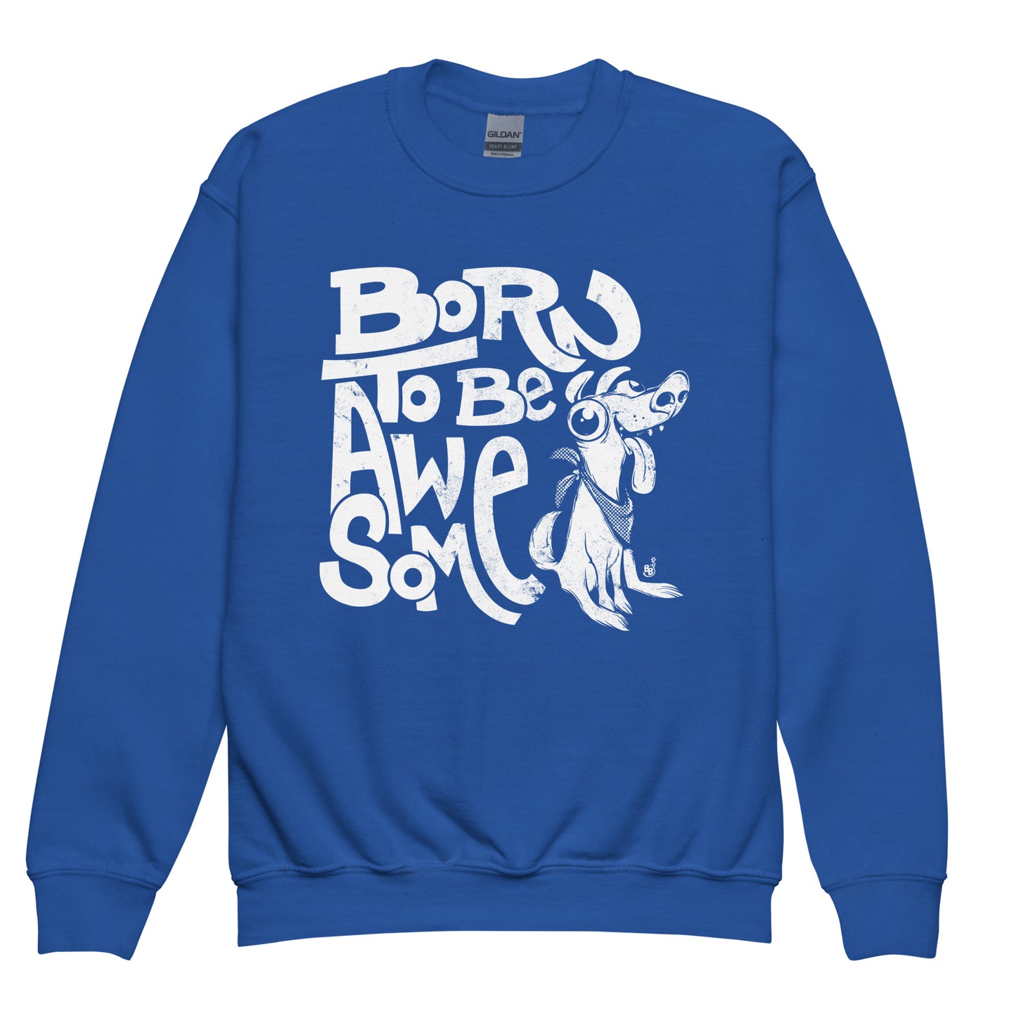 Royal Blue Funny statement kids sweatshirt with confident message "Born to Be Awesome" BimBangDesign