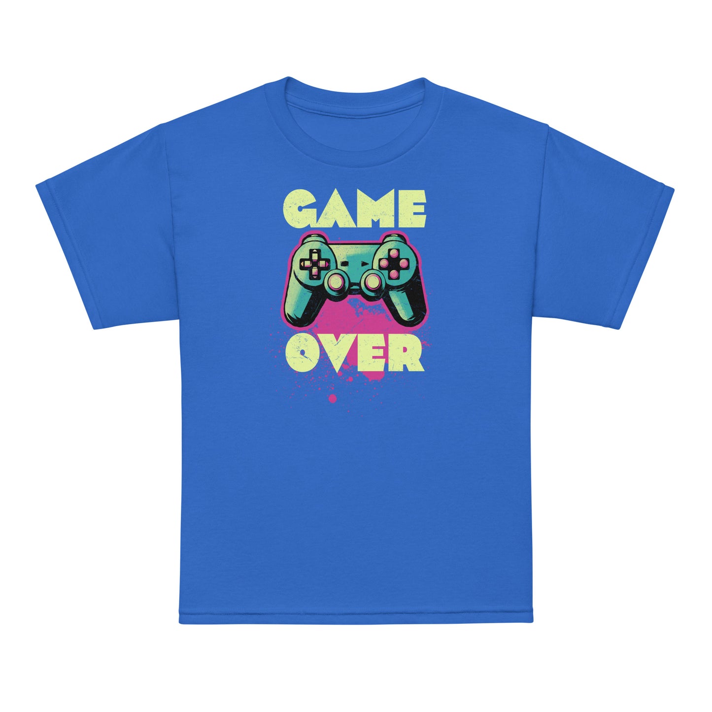 Royal Blue Game Over kids t-shirt – with bold retro gamer style – BimBangDesign