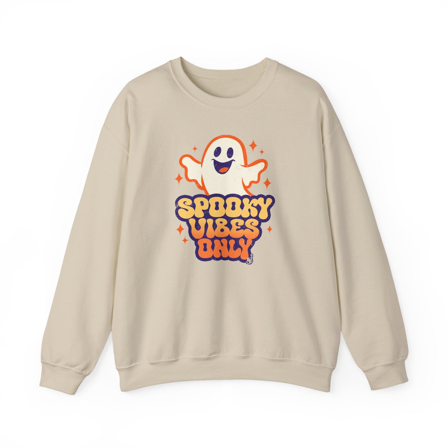 Sand Spooky Vibes Only sweatshirt with funny ghost art for adults that love vintage halloween cartoon BimBangDesign