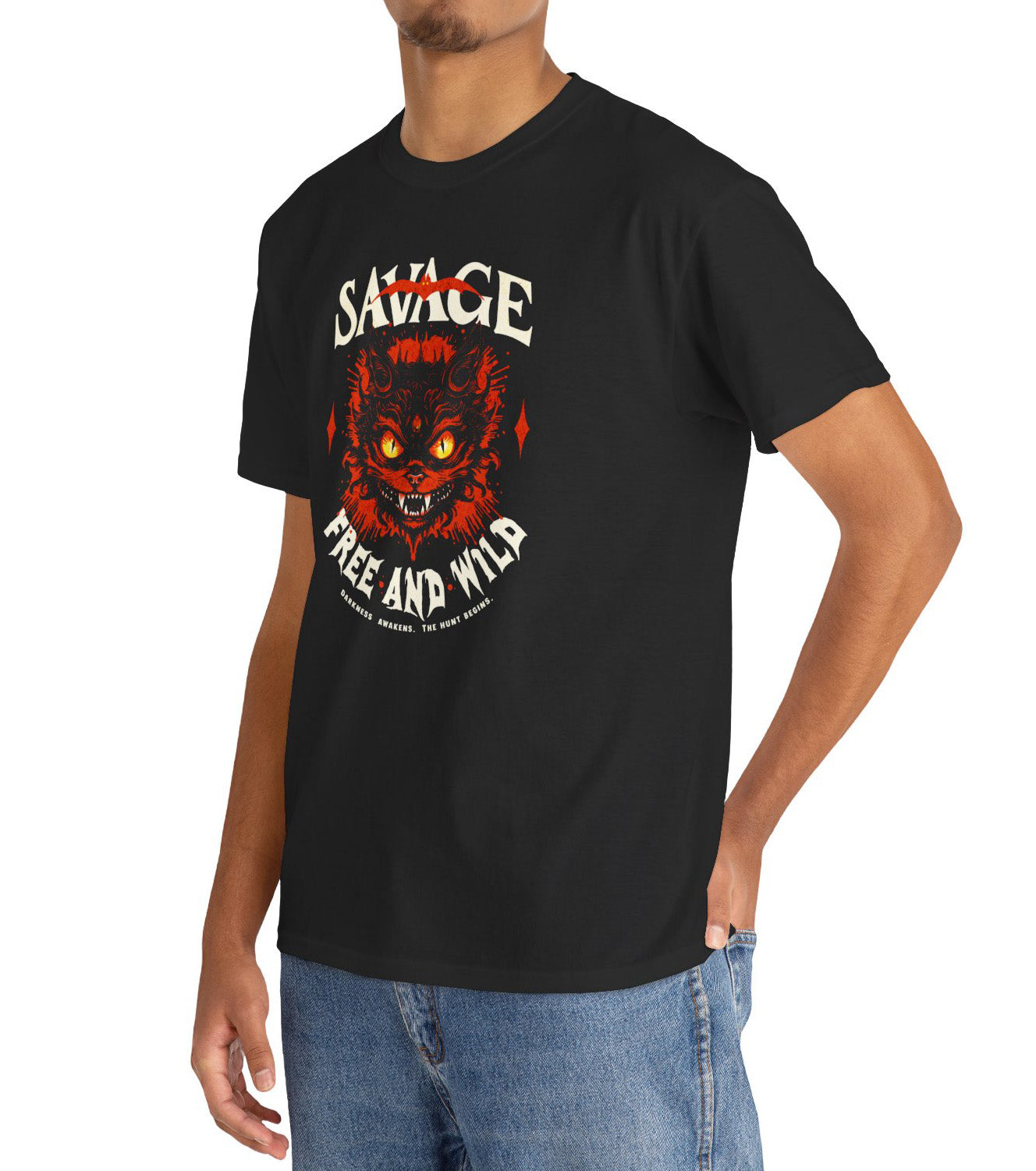 Unisex “Savage – Wild & Free” t-shirt by BimBangDesign — cozy fleece tee with bold wild spirit print, perfect for everyday wear.