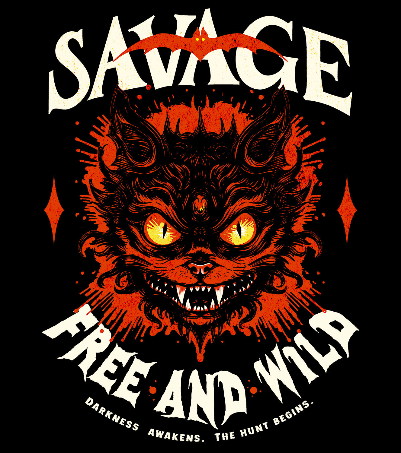 Unisex “Savage – Wild & Free” t-shirt details by BimBangDesign — cozy fleece tee with bold wild spirit print, perfect for everyday wear.