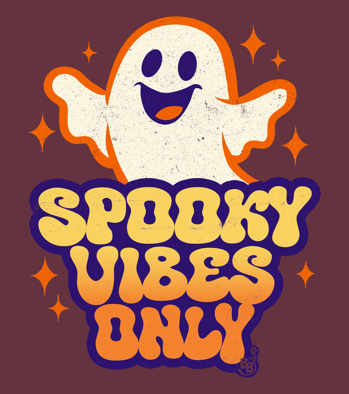 Spooky Vibes Only sweatshirt details of a funny ghost art for adults that love vintage halloween cartoon BimBangDesign