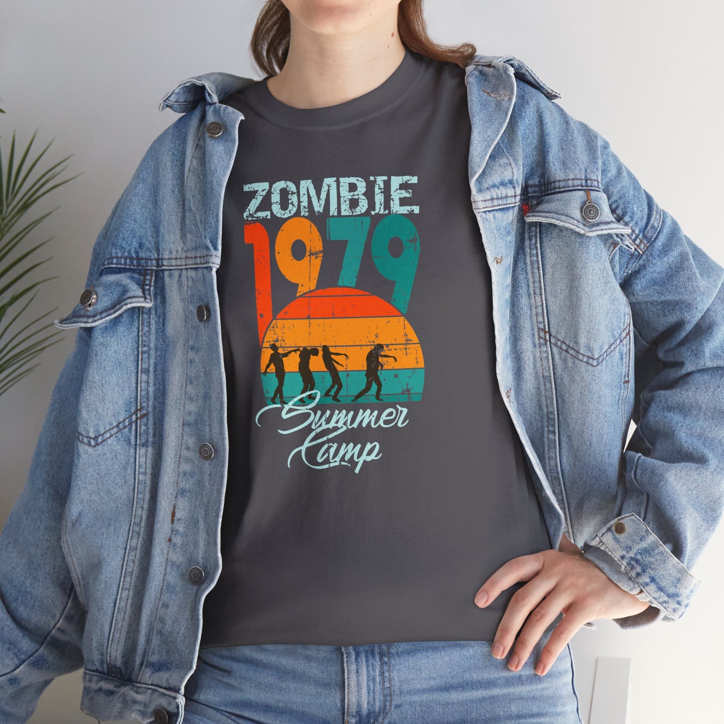 Zombie Summer Camp t-shirt CloseUp with undead camper design in retro style BimBangDesign