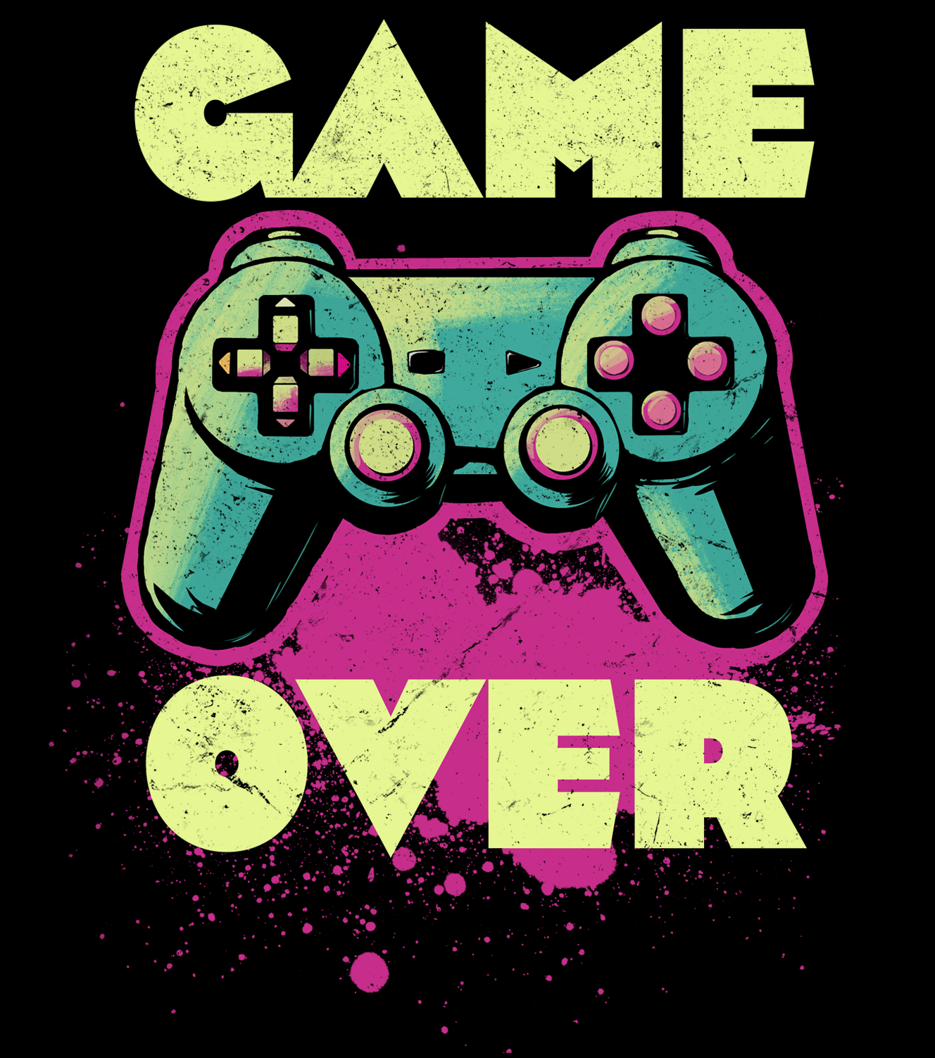 Game Over t-shirt Details retro neon colors art for gamers BimBangDesign