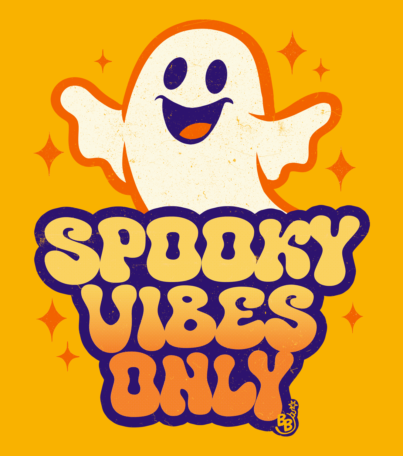 Spooky vibes only t-shirt details for halloween and cartoon ghost Fans BimBangDesign