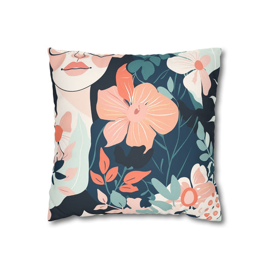 Floral and Faces - Faux Suede Pillowcase
