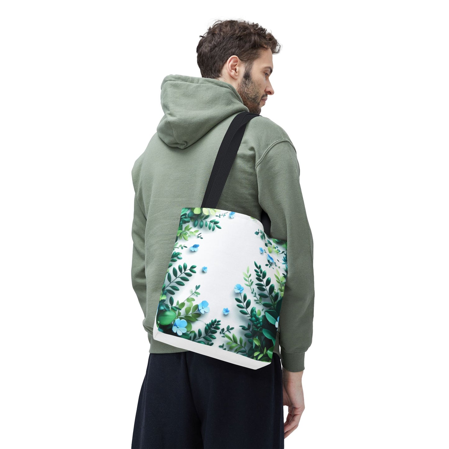 Elegant Blue Floral Tote Bag, Eco-Friendly