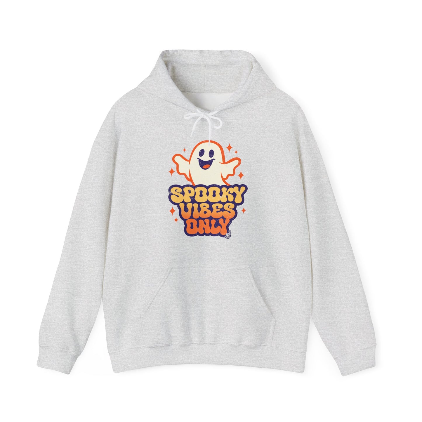 Ash Spooky Vibes Only Hoodie with funny ghost art for adults that love vintage halloween cartoon BimBangDesign