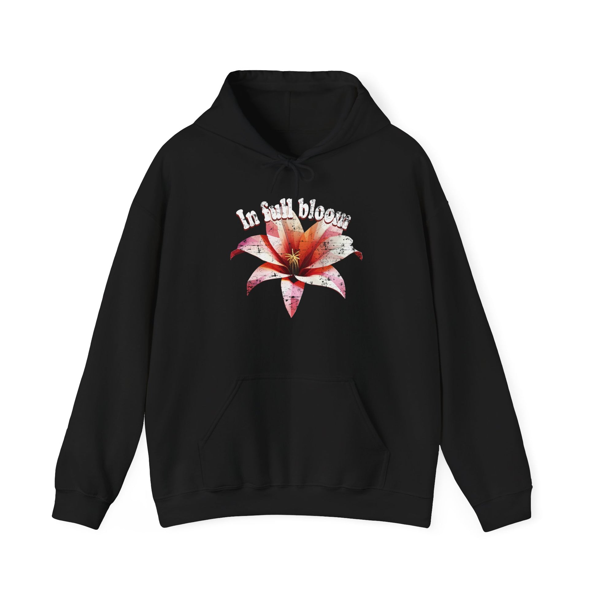 Black In Full Bloom Hoodie with minimalist flower design and pastel tones BimBangDesign