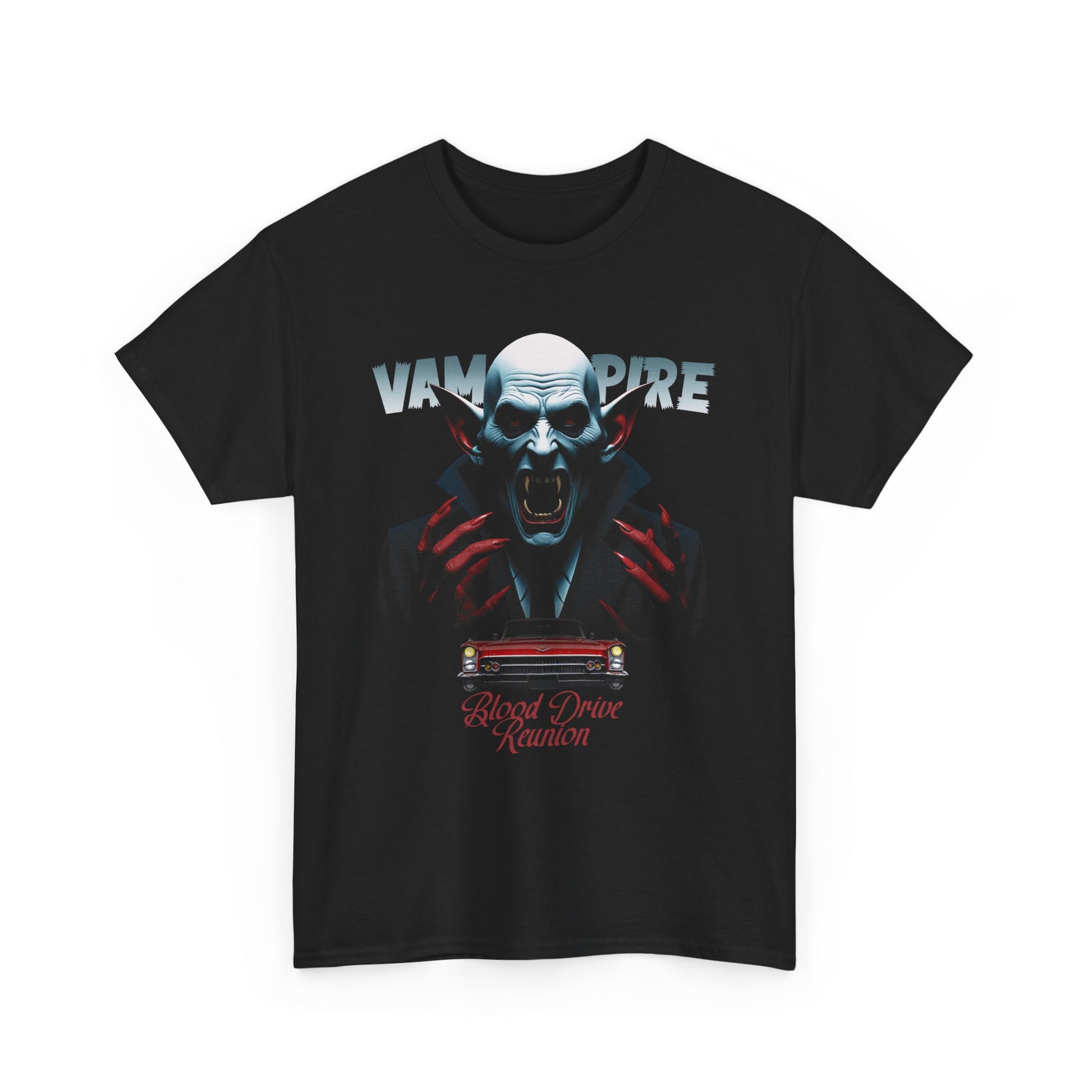 Black Blood Drive Reunion t-shirt styled like a retro horror movie poster BimBangDesign