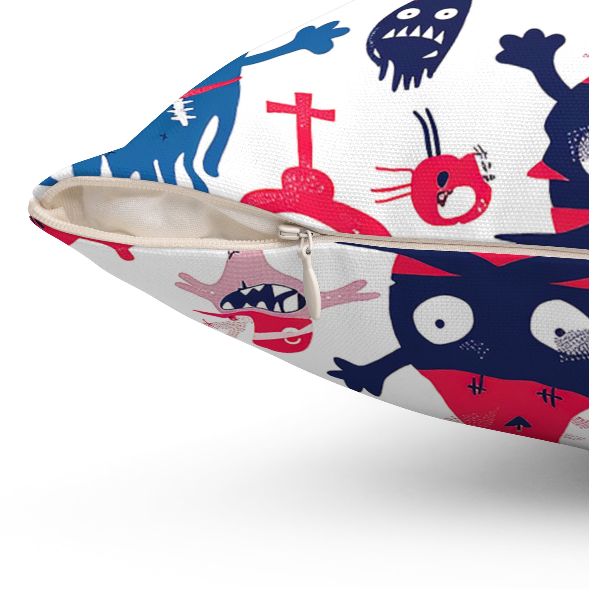 Decorative Pillow Details of naive cartoon quirky little pirate skulls and monster-like characters for home decor accessories BimBangDesign