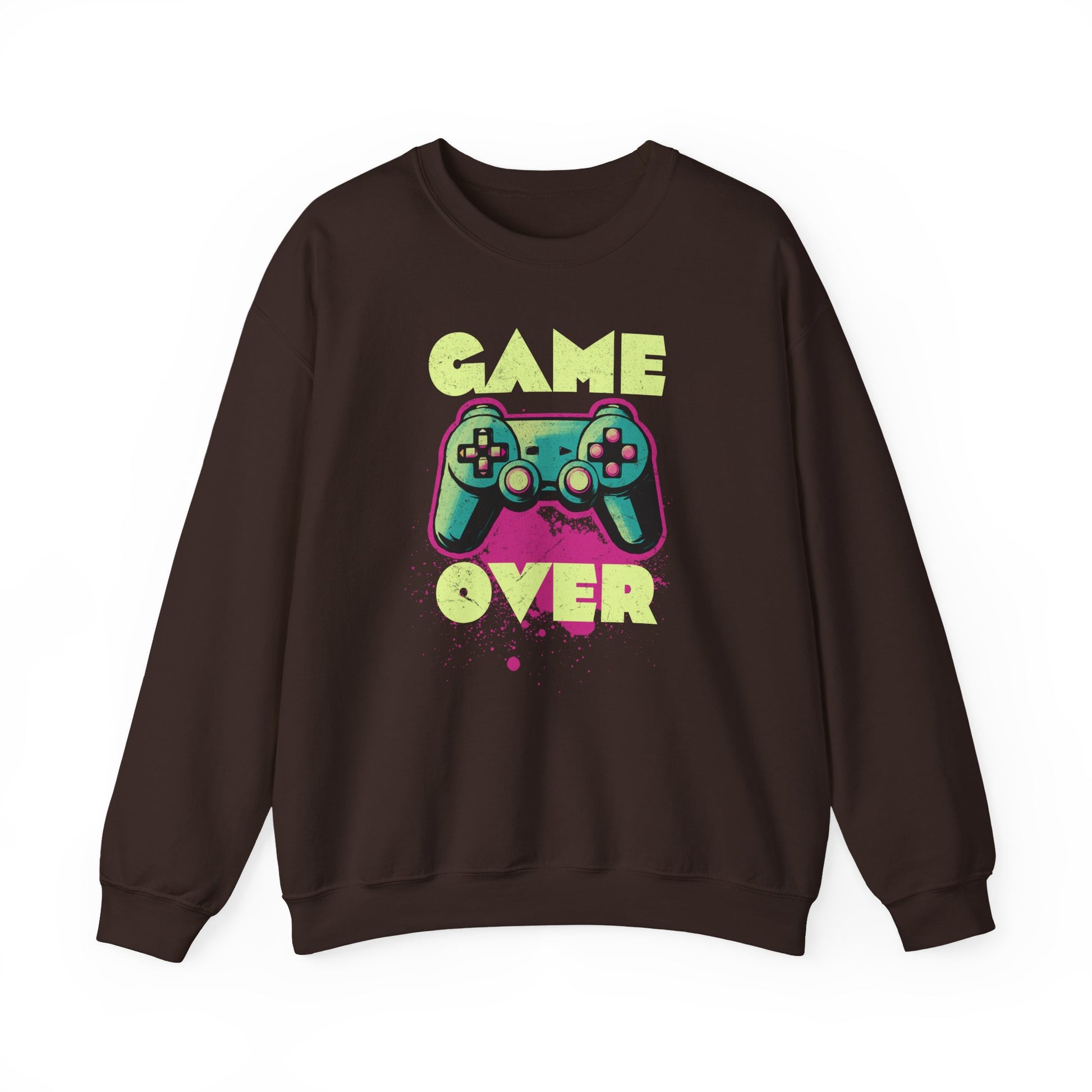 Dark Chocolate Game Over sweatshirt retro neon colors art for gamers BimBangDesign