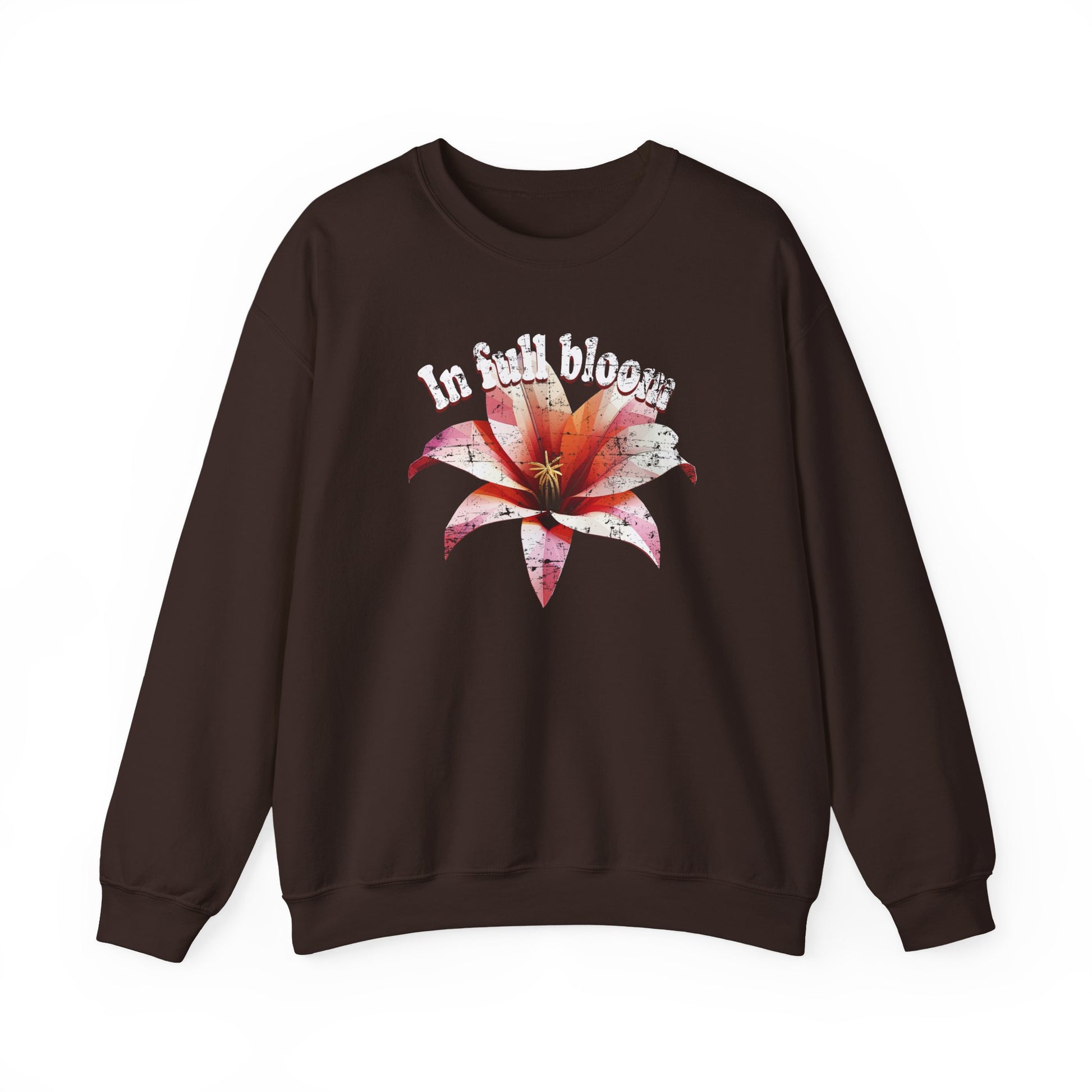 Dark Chocolate In Full Bloom Sweatshirt with minimalist 3d Low poly flower design and pastel tones BimBangDesign