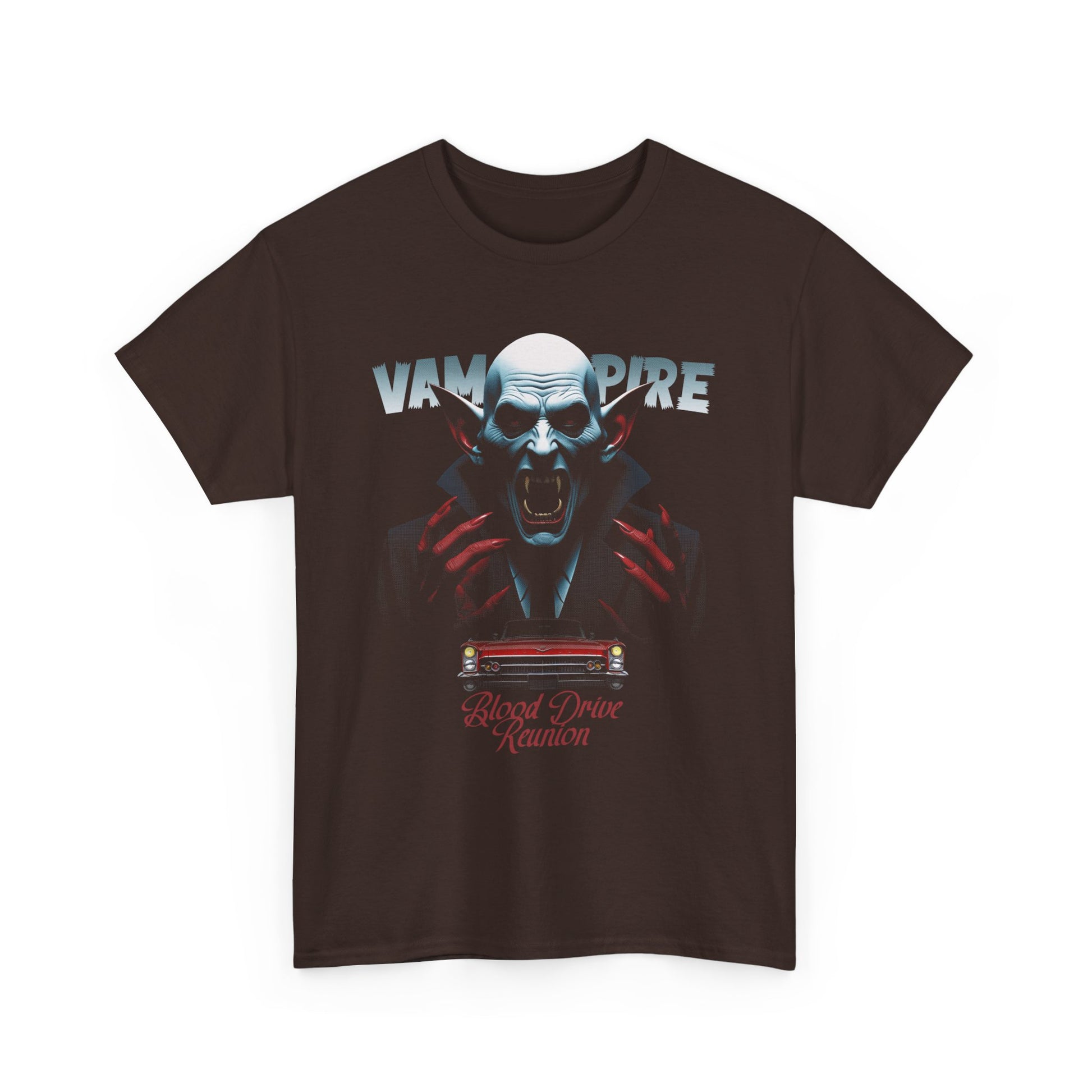 Dark Chocolate Blood Drive Reunion t-shirt styled like a retro horror movie poster BimBangDesign