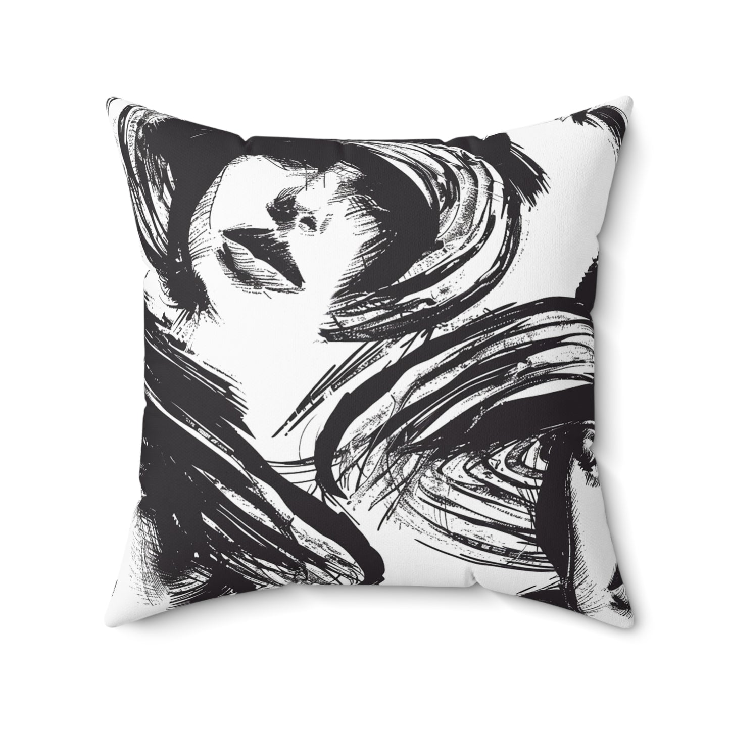 Stylish Decorative Back view Pillow showcasing black and white ink elegant hand-painted 20s femmen as home decor accessories BimBangDesign
