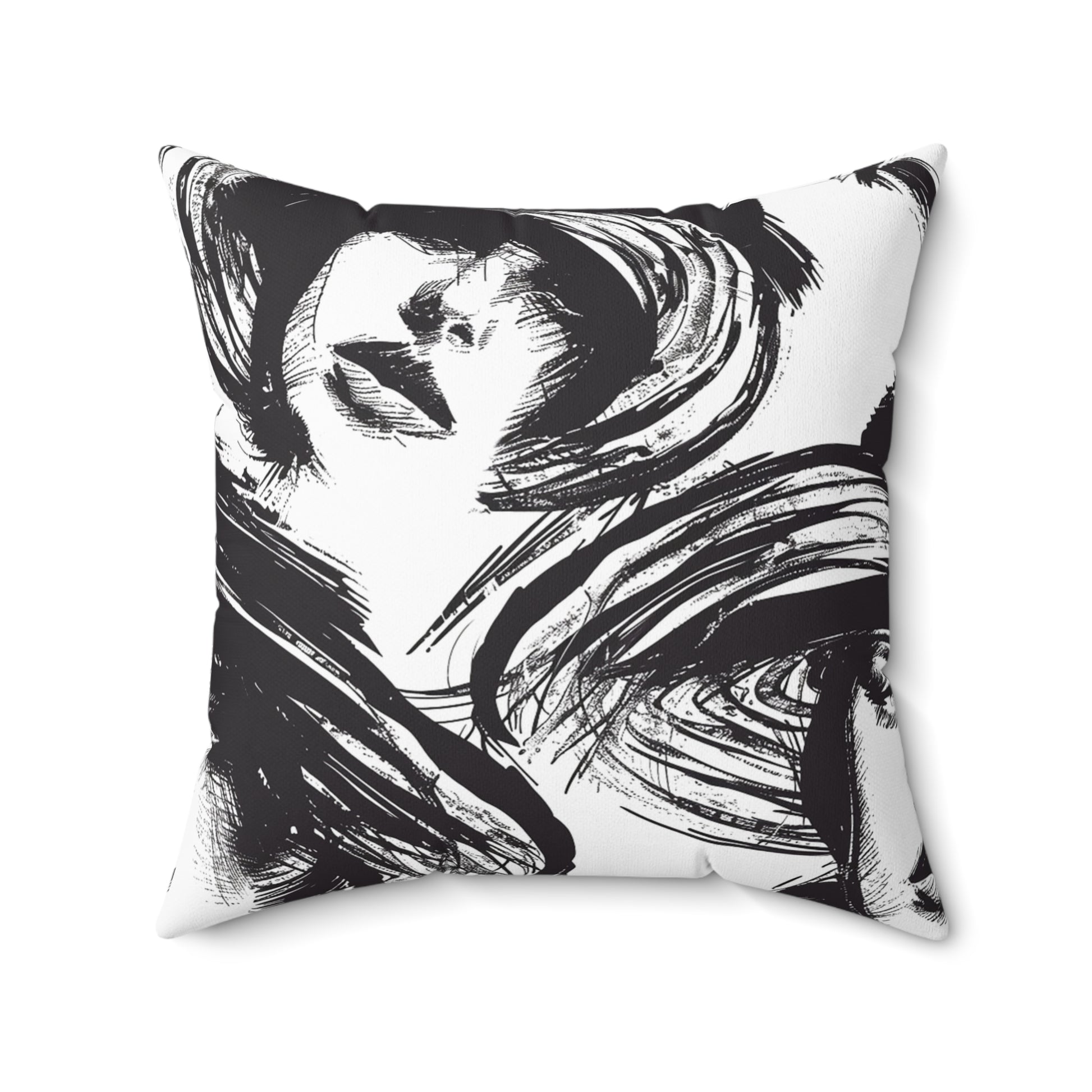 Stylish Decorative Back view Pillow showcasing black and white ink elegant hand-painted 20s femmen as home decor accessories BimBangDesign