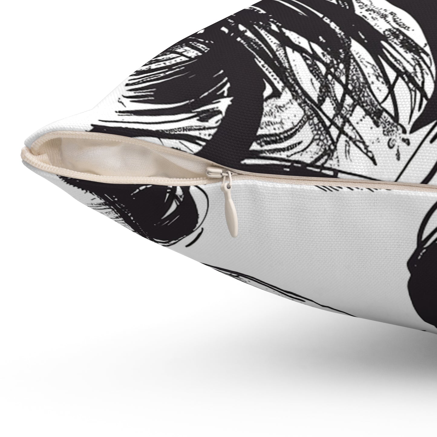 Stylish Decorative Pillow details showcasing black and white ink elegant hand-painted 20s femmen as home decor accessories BimBangDesign