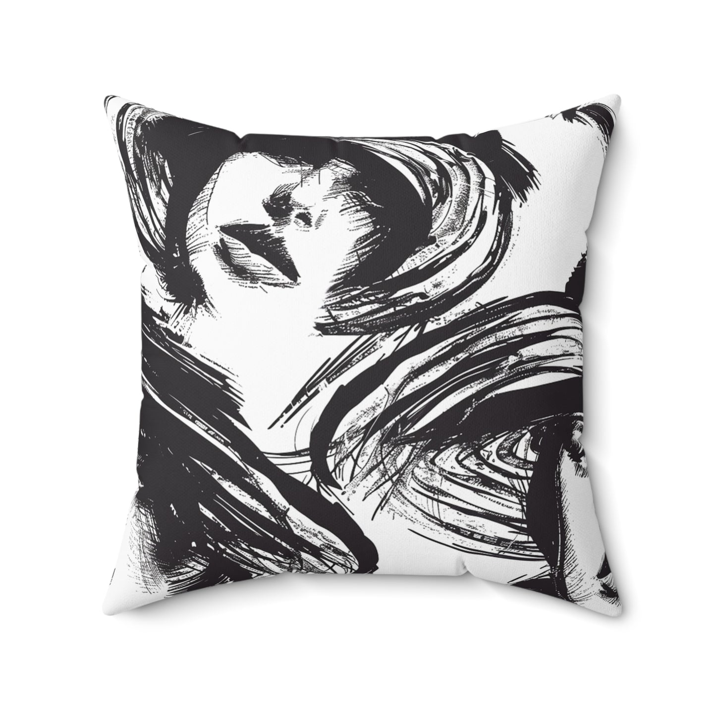 Stylish Decorative Pillow showcasing black and white ink elegant hand-painted 20s femmen as home decor accessories BimBangDesign