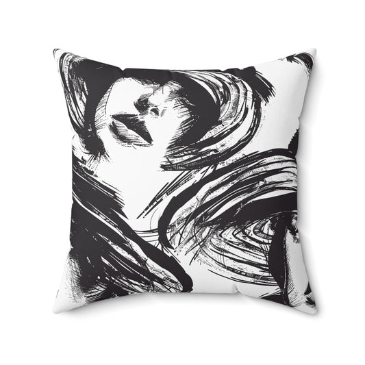 Stylish Decorative Pillow showcasing black and white ink elegant hand-painted 20s femmen as home decor accessories BimBangDesign