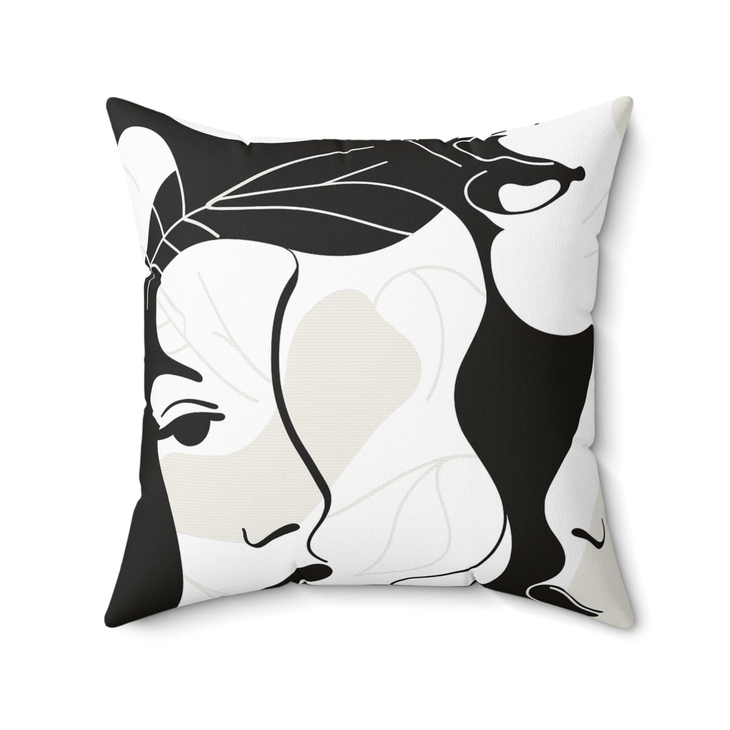 Decorative Pillow Back view Featuring Arty Feminine profiles, in soft black and white as home decor accessories BimBangDesign