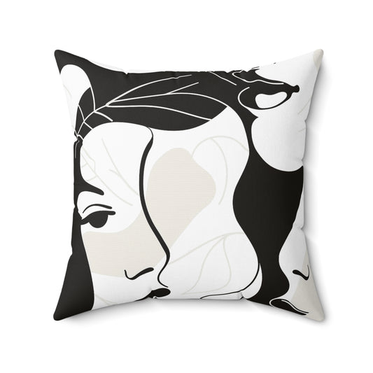 Decorative Pillow Featuring Arty Feminine profiles, in soft black and white as home decor accessories BimBangDesign