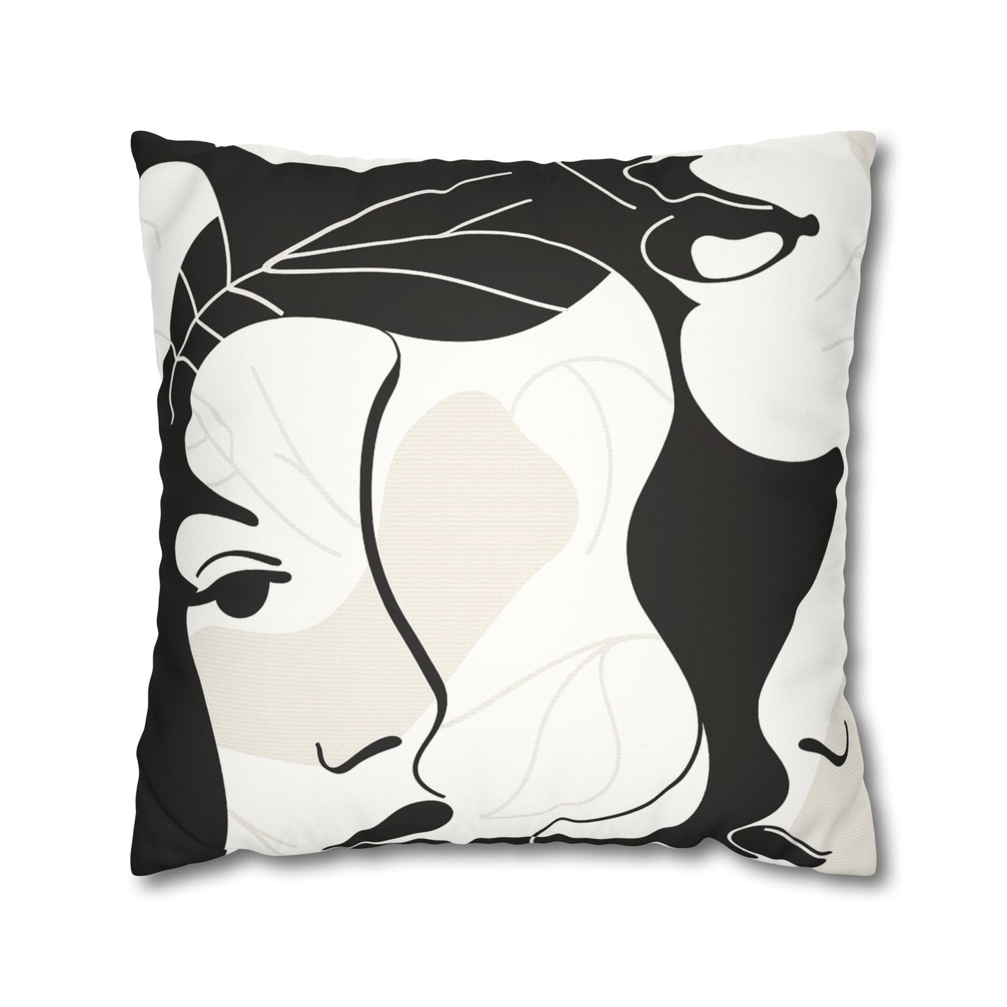 Decorative Pillowcase Featuring Arty Feminine profiles, in soft black and white as home decor accessories BimBangDesign