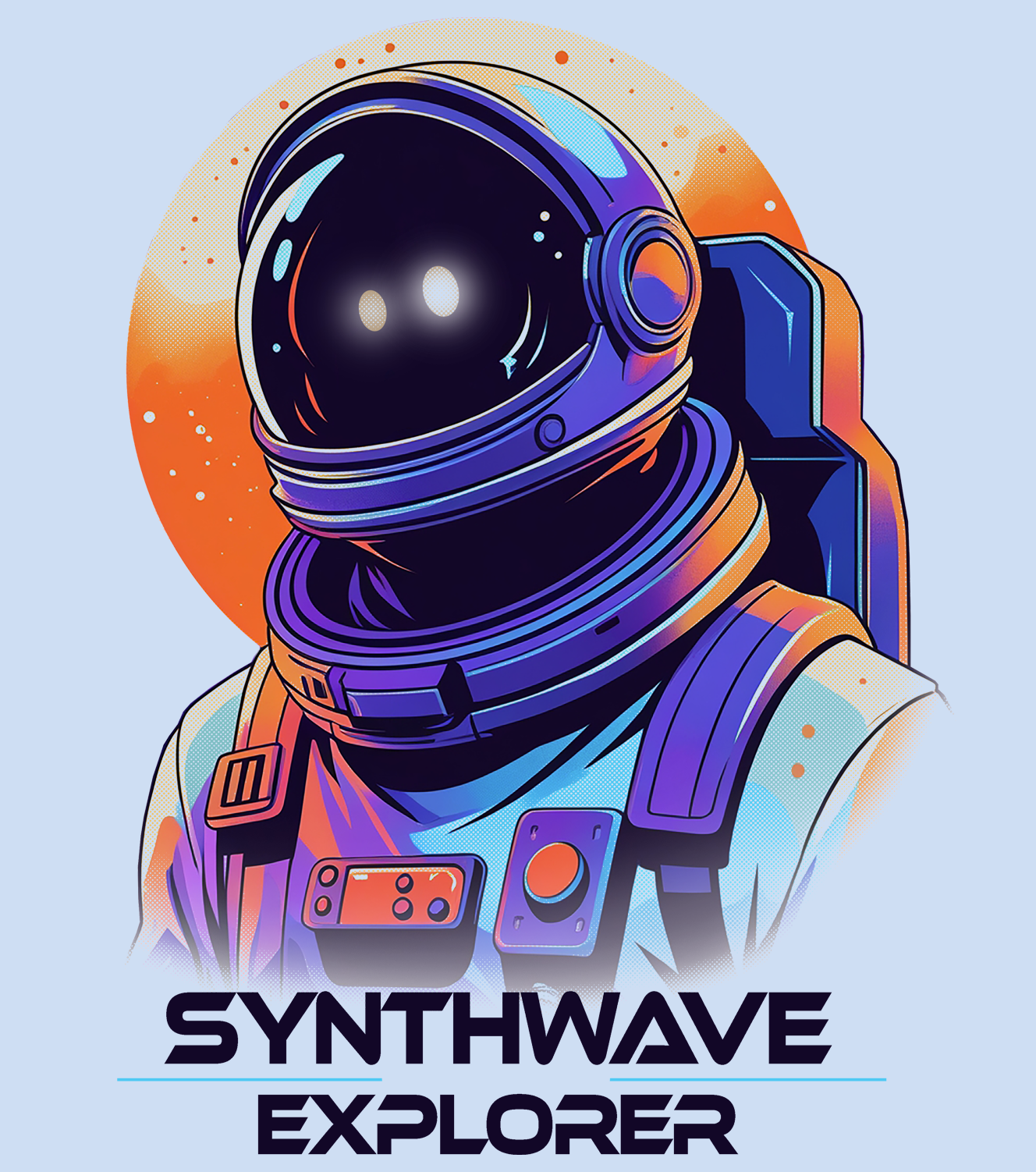 Synthwave Explorer Hoodie details of stars, neon sun and retro sci-fi look spaceman BimBangDesign