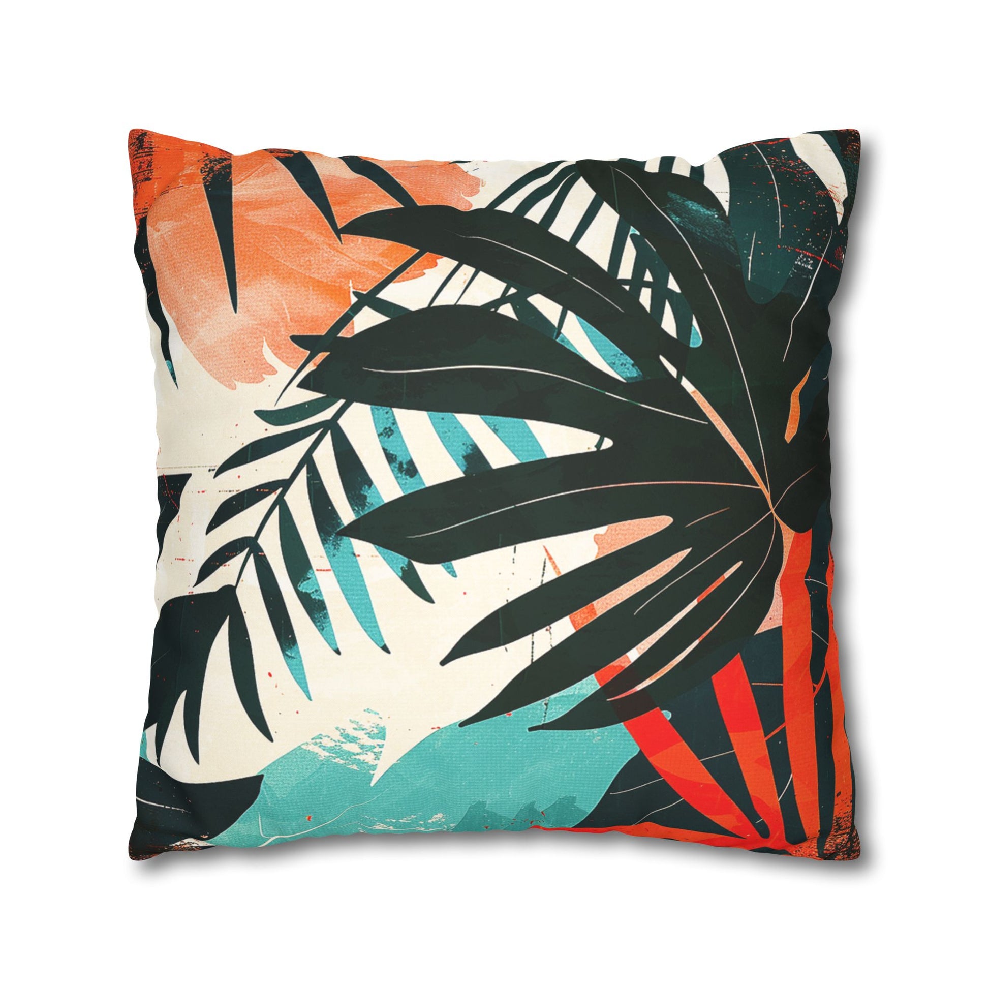 Back View of a Decorative Pillowcase of Fresh artistic Tropical Leaves to be used as home decor accessories  BimBangDesign