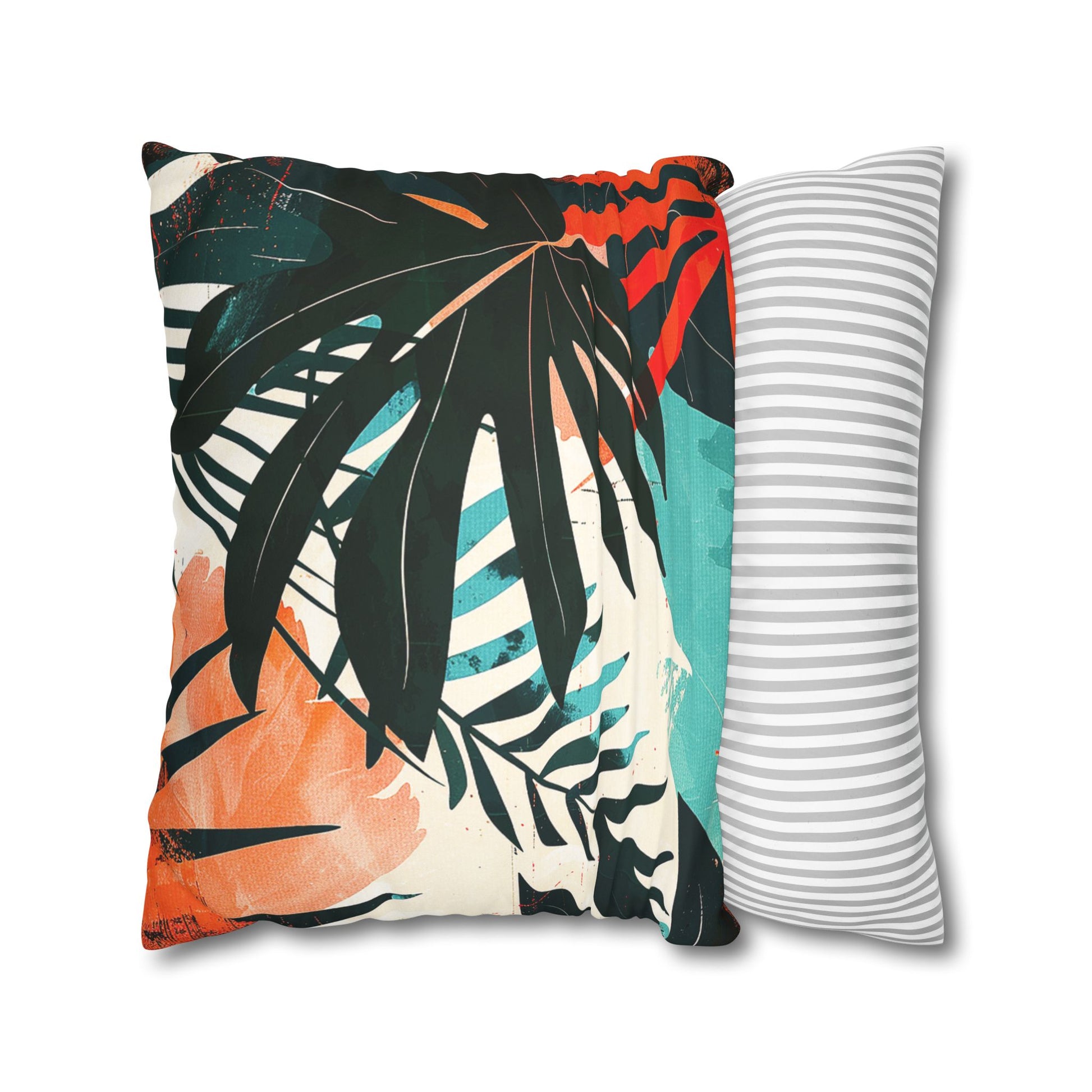 Context of use of a Decorative Pillowcase of Fresh artistic Tropical Leaves to be used as home decor accessories BimBangDesign