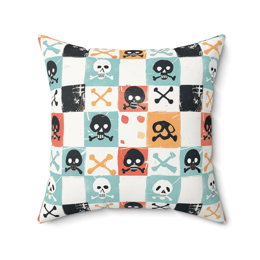 Decorative Pillow Showcasing cute, pirate-style skulls and crossbones for home decor accessories BimBangDesign